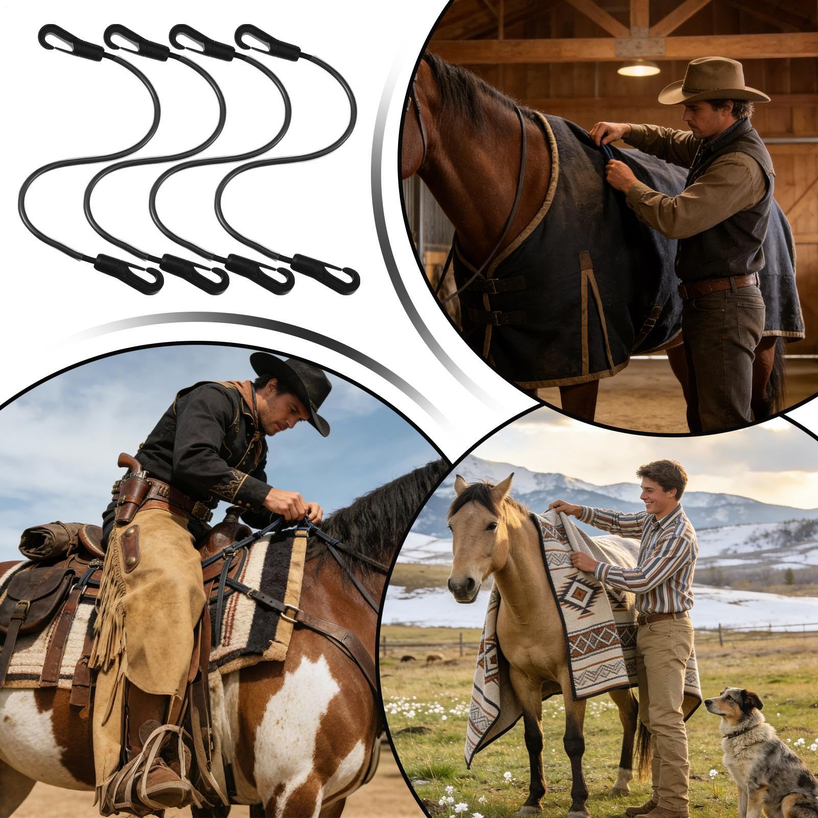 Reemplazo De Correas Para Manta De Caballo: 4 Piezas De Bandas Elásticas Ajustables, Correas Elásticas Para Piernas De 21,26 Pulgadas Con Clips De Doble Extremo | Para Manta De Caballo, Alfombra