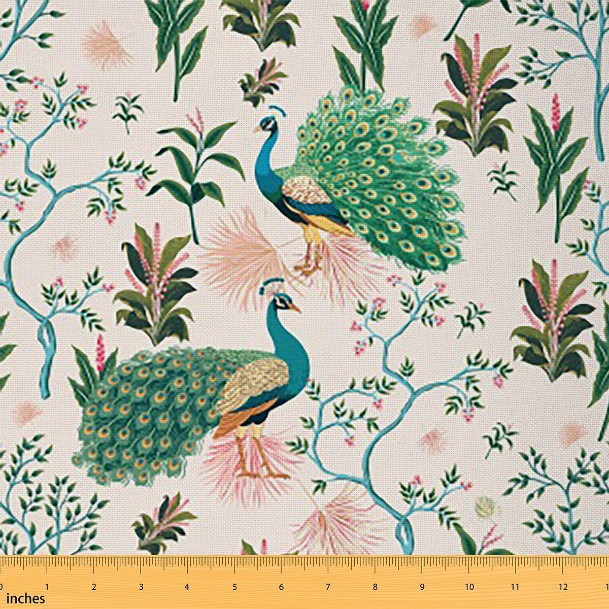 Kids Peacock Fabric by The Yard 3 Yards Animal Theme Upholstery Fabric for Chairs Peacock Feathers Design Decorative Waterproof Outdoor Tree Branches Pattern Luxury Outdoor