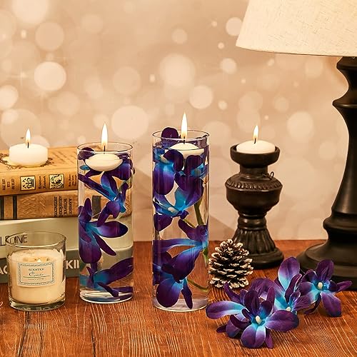 Miniatura 7 de 32 piezas de flores sintéticas azules y moradas, florero de orquídea azul, orquídea sintética, centros de mesa de boda, relleno para velas