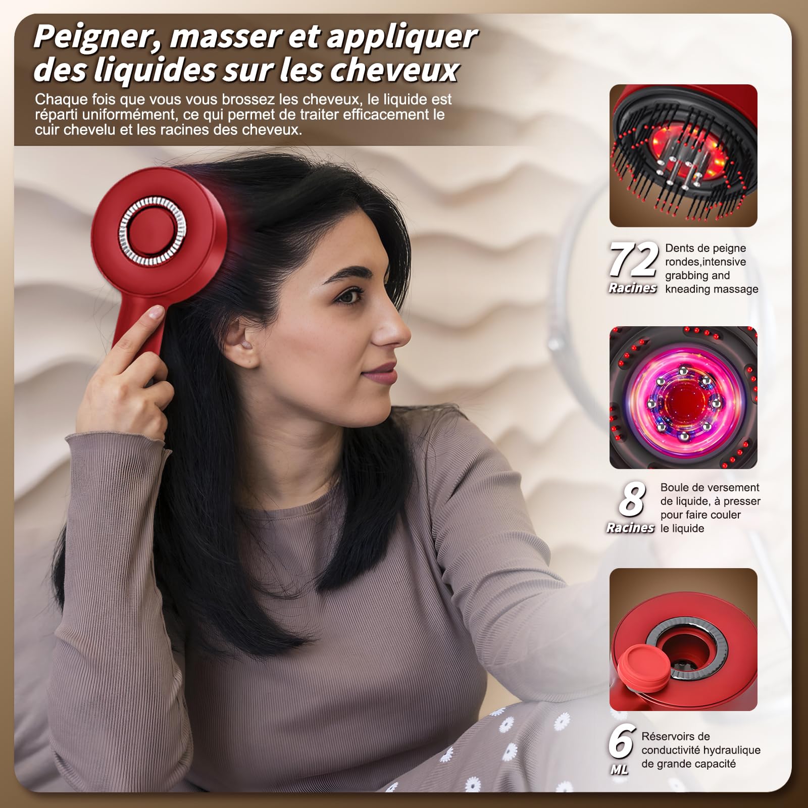 Brosse Massage Cuir Chevelu,Masseur Tete Cheveux,Masseur électrique du cuir chevelu,peigne électrique portable de massage du cuir chevelu et des cheveux,Pour les hommes et les femmes,Rouge