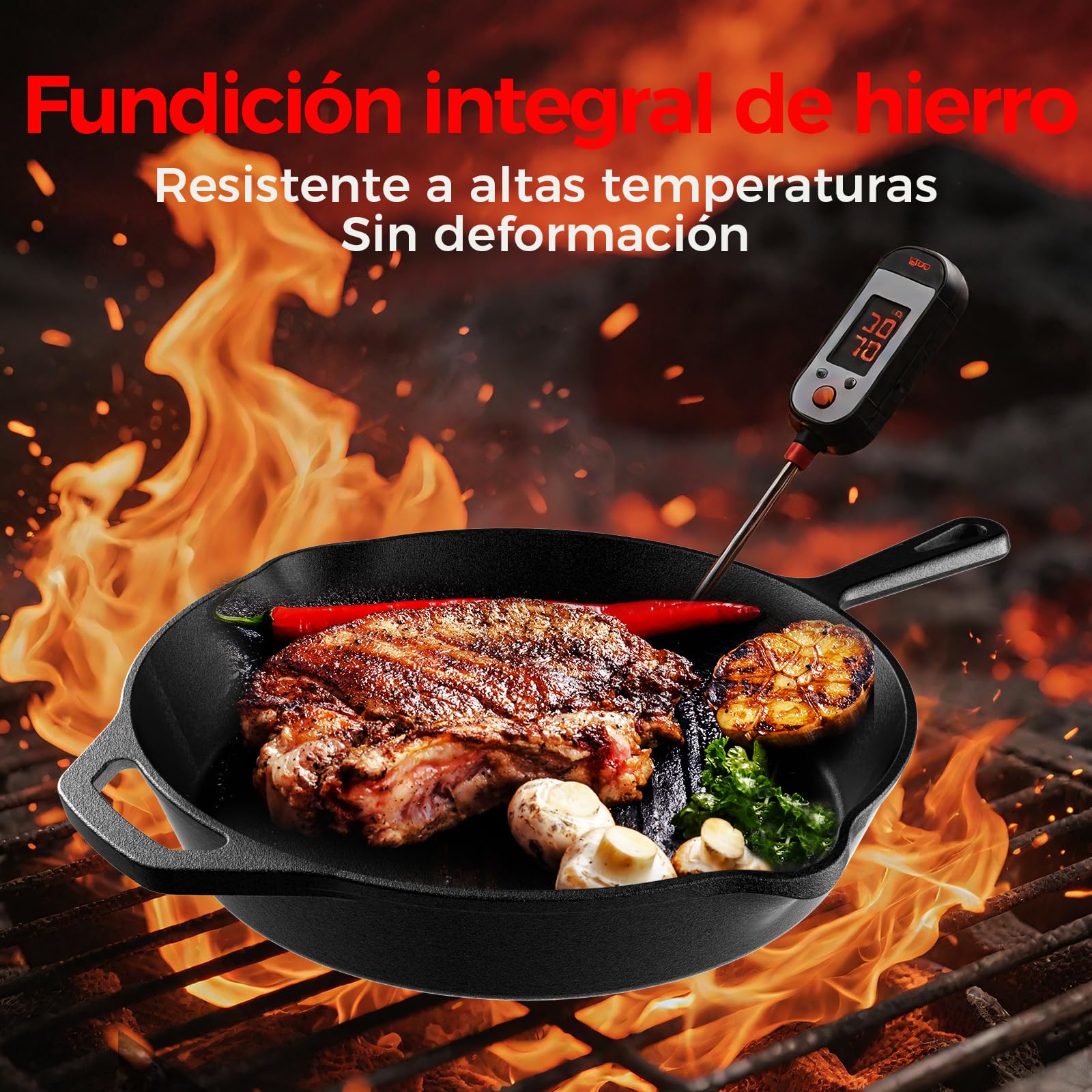 YASHE Sartén Plana de Hierro Fundido de 30 cm, Distribución Uniforme del Calor, Resistente y Duradera, para Uso Interior y Exterior