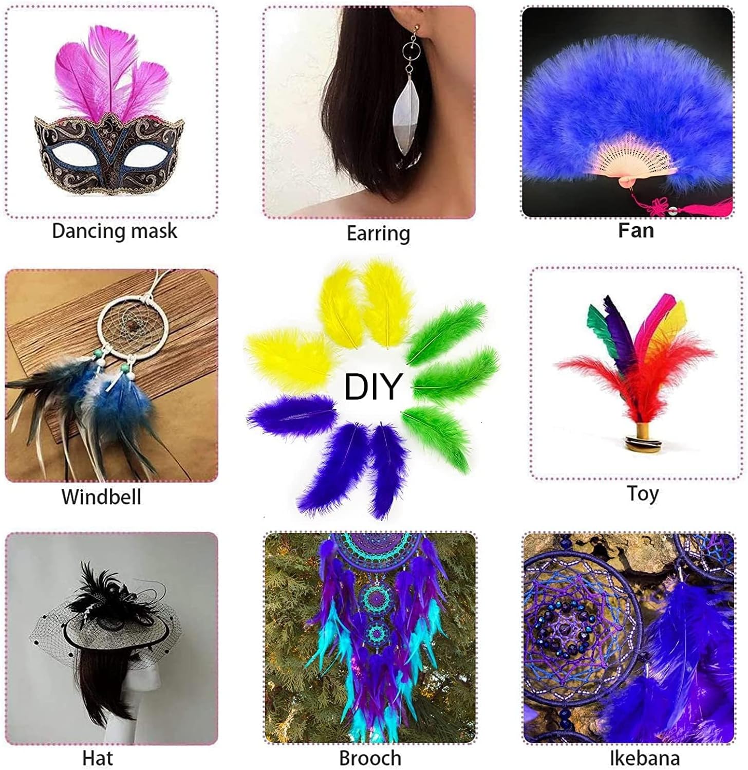 Mardi Gras Craft Feathers - 300pcs Rooster Feathers for Mardi Gras Decoration Carnival Masquerade Party Costume
