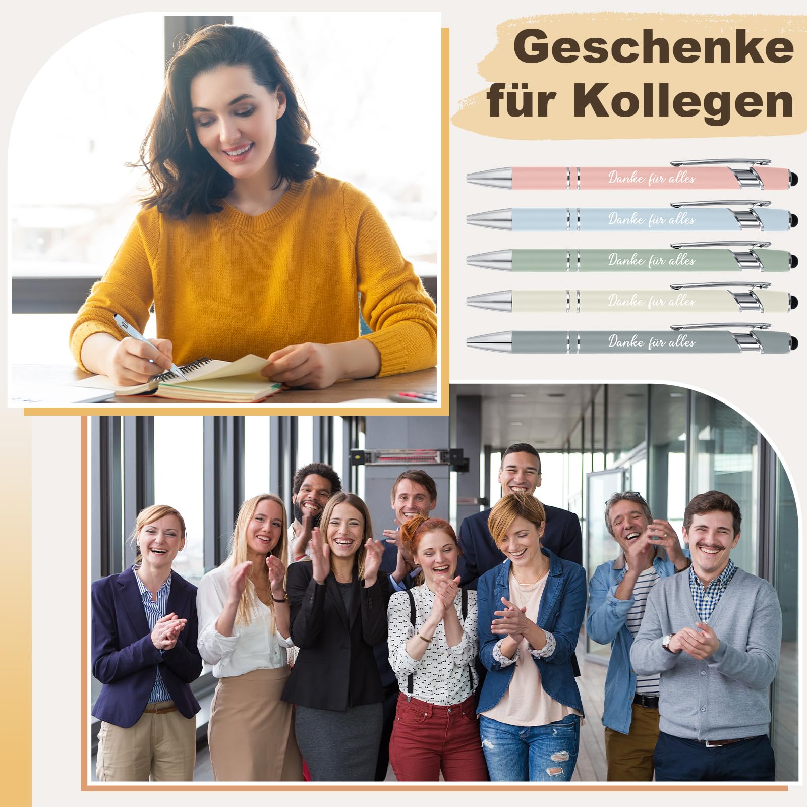 Tenare 20 Stück Dankeschön Kugelschreiber Danke für Alles Druckkugelschreiber mit Gravur Metall Zitate Stift Abschiedsgeschenk mit Touchstift für Lehrer Mitarbeiter Kollegen Büro(Macaron Farben)