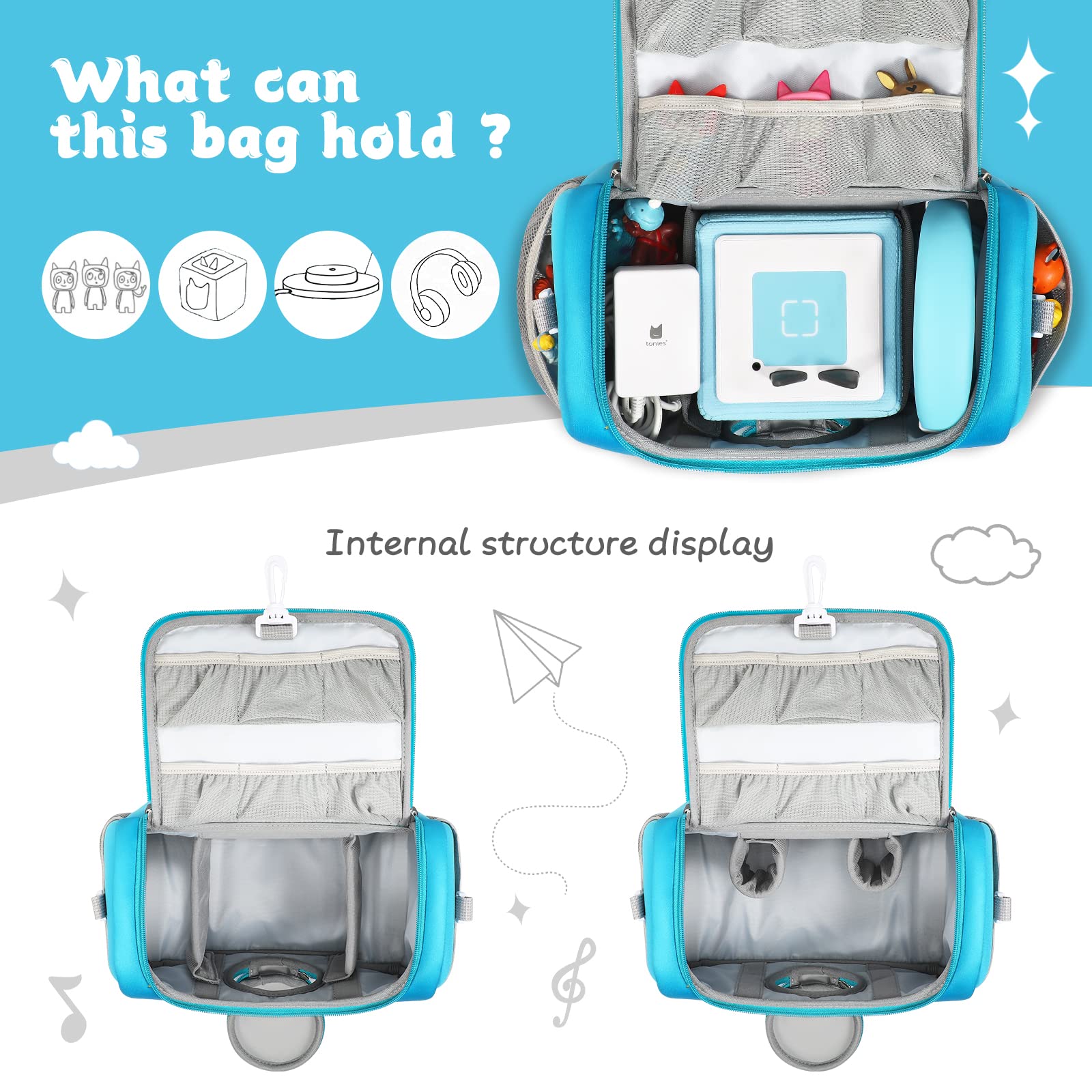 OUKNAK Carrying Case for Toniebox Starter Set Storage Carrier Bag for Toniebox 2 Audio Player Carrying Box for Toniebox Accessories Travel Carrying Bag for Toniebox (Blue) - Image 3