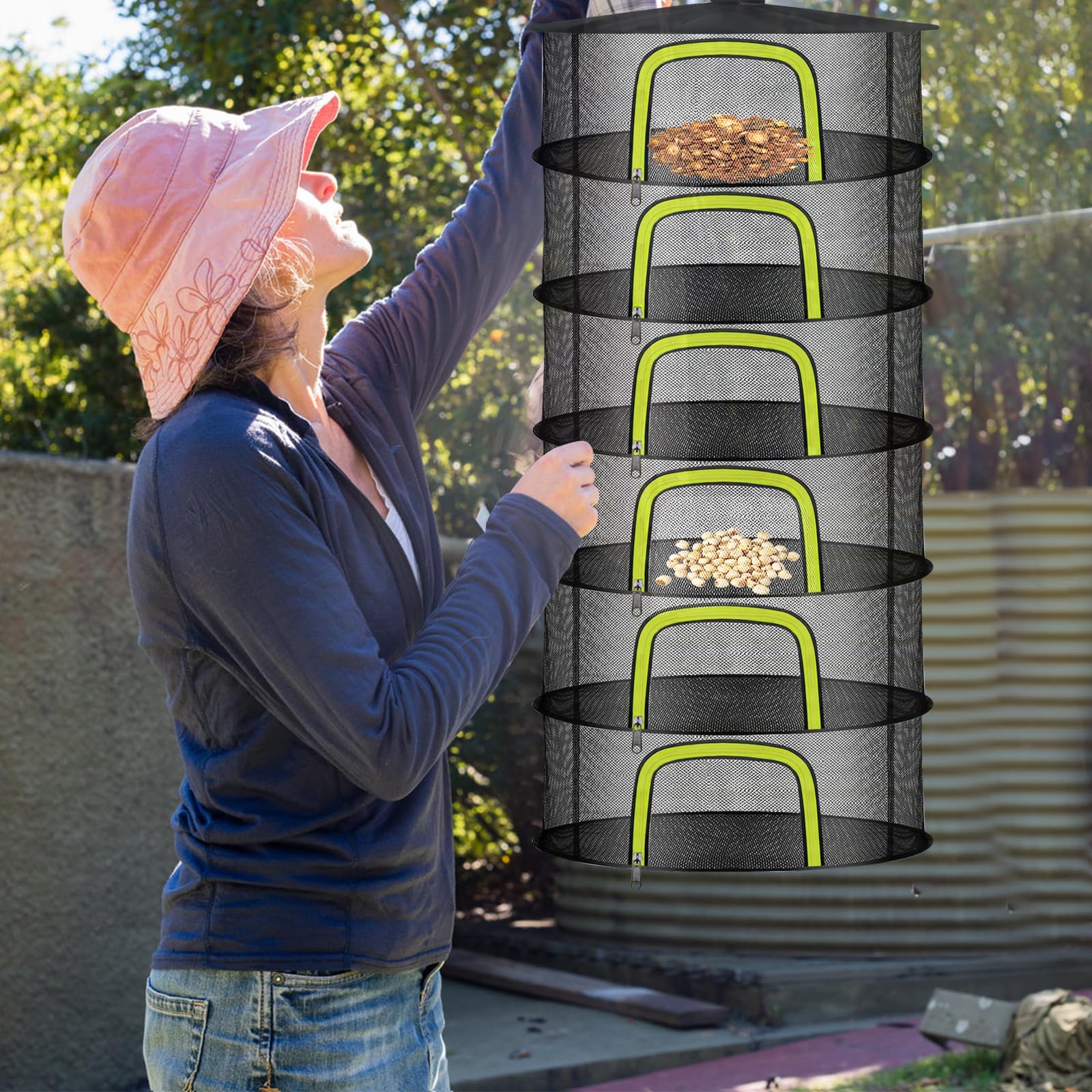 HYDGOOHO Égouttoir à Herbes 4 Couches 0,6 M Noir Avec Fermetures éclair Vertes En Maille Hydroponique