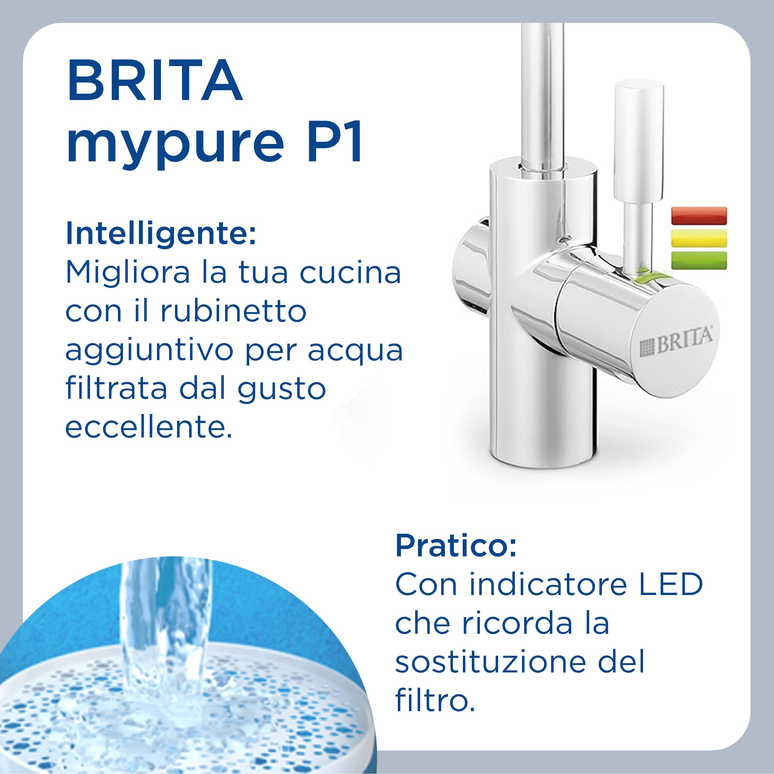 BRITA mypure P1 - Sistema di filtrazione con rubinetto e cartuccia filtrante P1000 - riduce calcare, metalli, cloro e impurità
