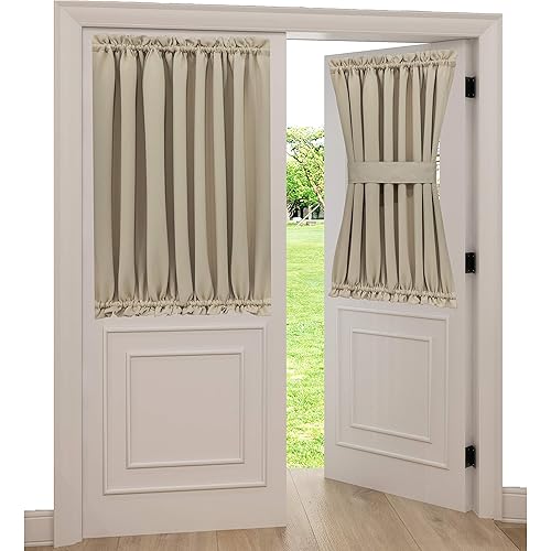 Spring Garden Home Beige Curtains for Back Door Window Blackout Door Window Drapes Glass Door Short Panels, Set of 1, 54W by 40L Inches, Warm Beige