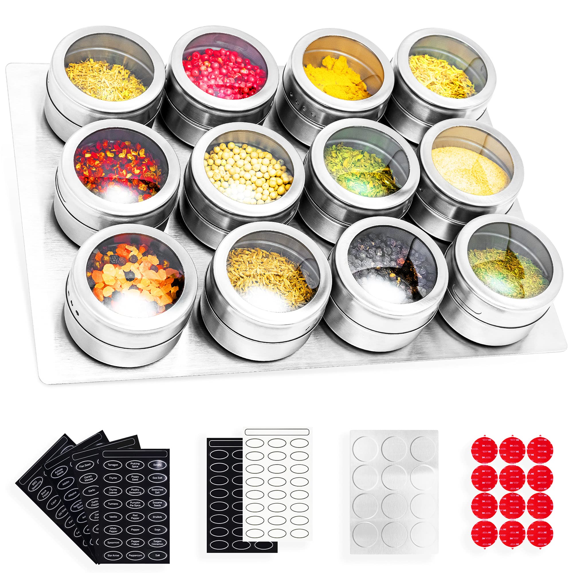 Buy Spice Tins with Wall ed & Spice Labels, 12pcs Stainless Steel Spice Jars with Rack
