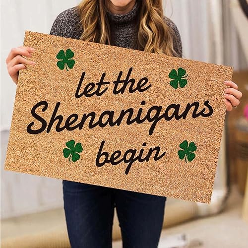 Miniatura 6 de Tapete para exteriores del día de San Patricio, lindo tapete de buena suerte para el día de San Patricio, duradero, con trébol irlandés, resistente