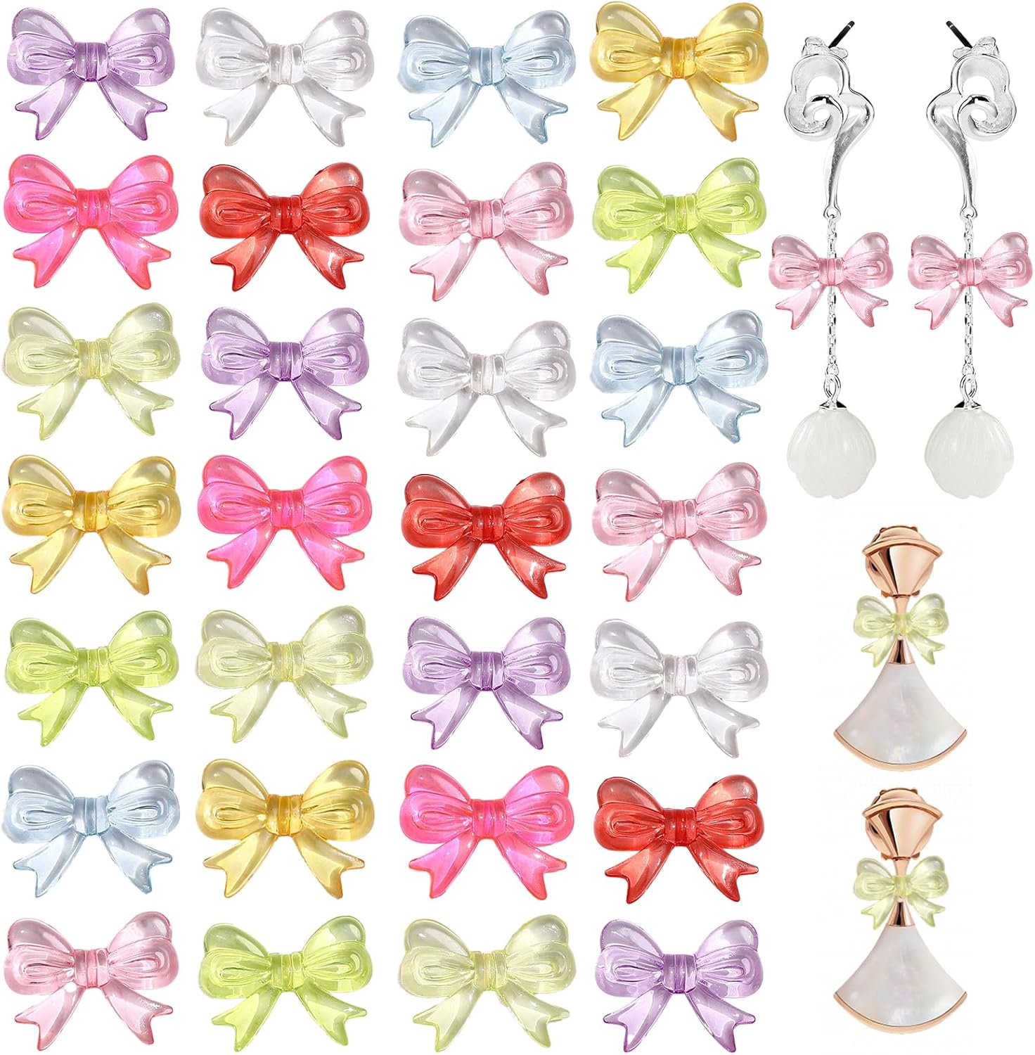 200pcs Colorful Bow Beads 18 x 14 mm 3D Cute Acrylic Beadable Bowknot Aesthetic Charms Bulk Supplies for Pens Keychain Bracelet Necklace Earring Jewelry Making DIY Crafts, Christmas gift