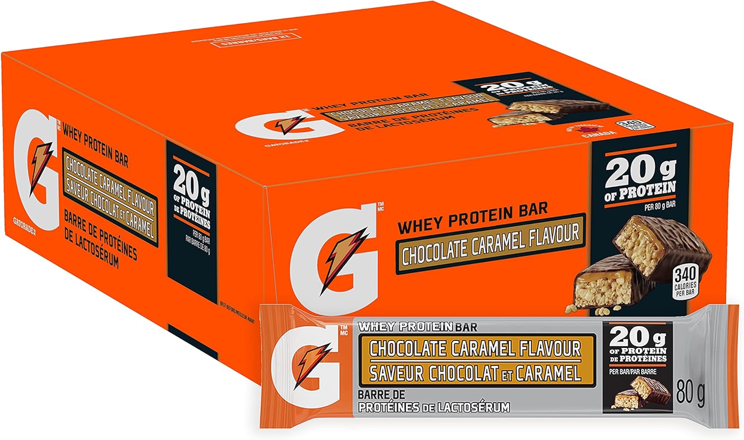 Gatorade Whey Protein Bars Chocolate Caramel Flavour, 12 Bars, 960 g