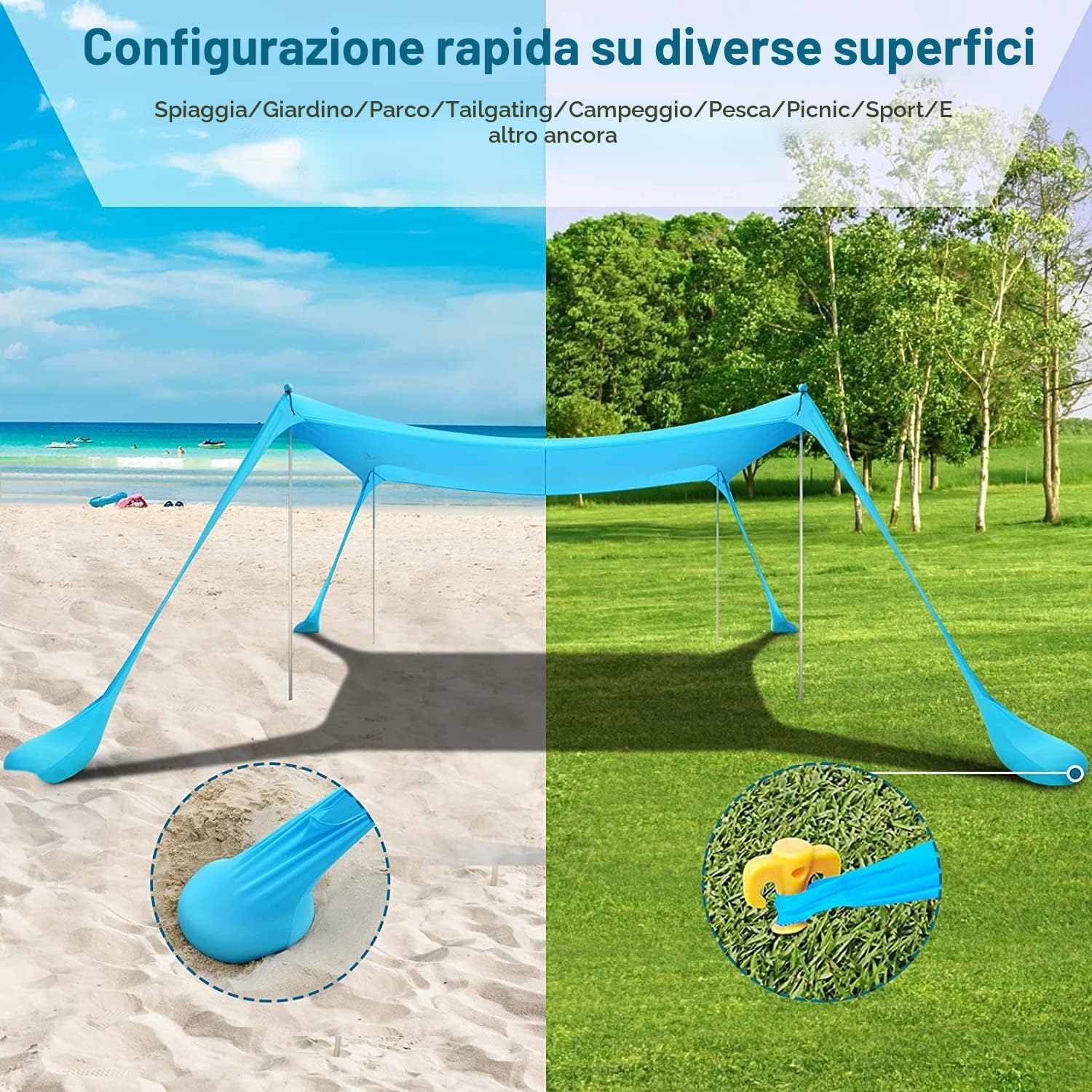 COMMOUDS Tenda da Spiaggia, Parasole 2,1m x 2,1m, Ombrellone Portatile Anti Sole con 4 aste, Facile da Montare e Adatto per Famiglie, Campeggio, Pesca