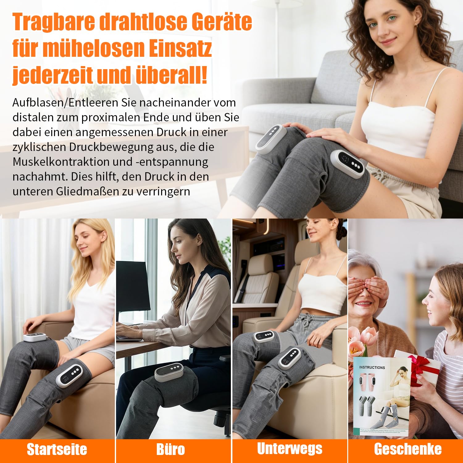 Aohcae Dispositivo di drenaggio linfatico per gambe, massaggiatore senza fili con calore e compressione, massaggiatore lipodema gambe 3 modalità, 3 livelli di intensità, massaggiatore per la