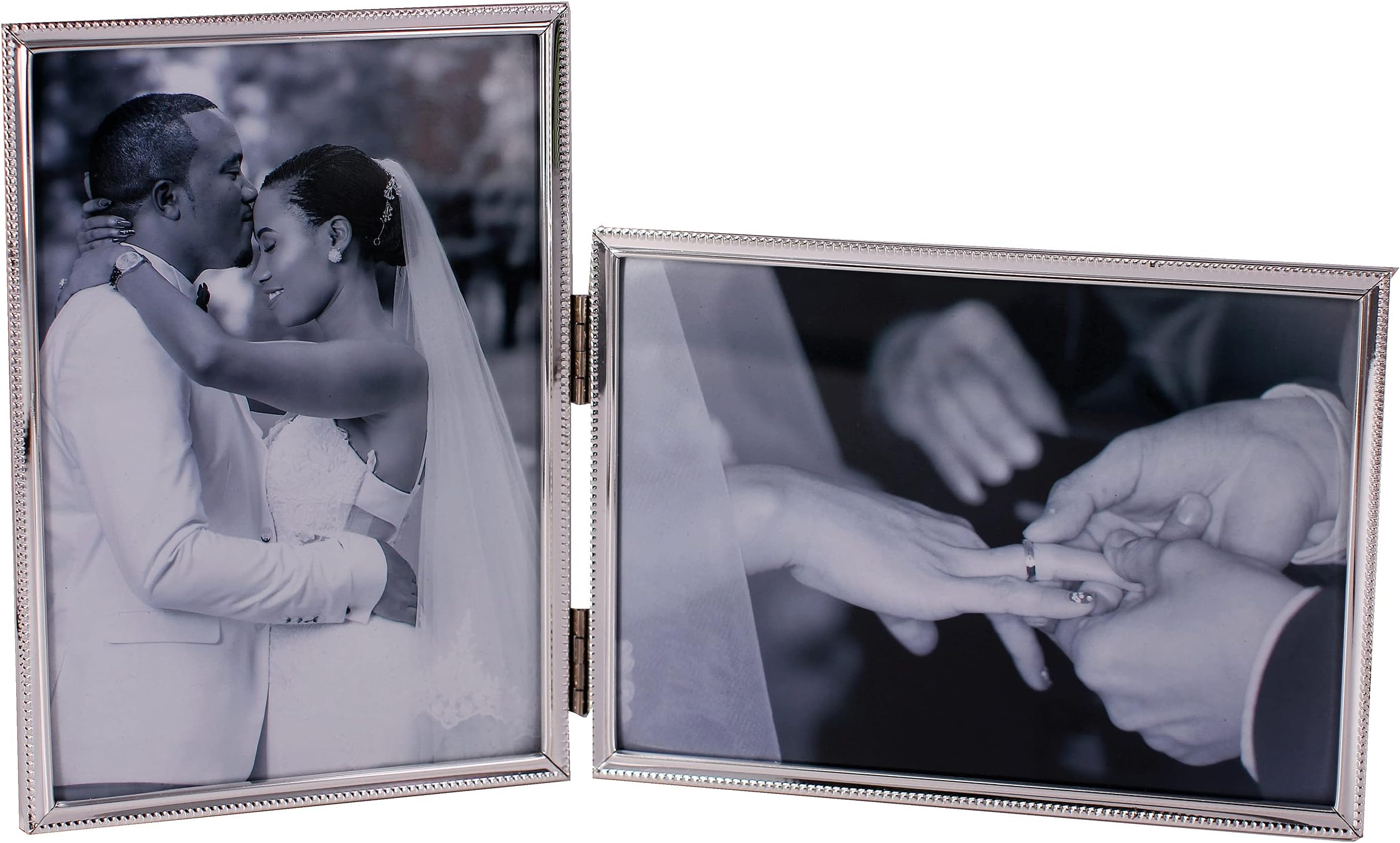 Vertical Horizontal Combo- Double 5 by 7 Inch Metal Folding Picture Frames-(1 Landscape and 1 Portrait Style) (Silver)