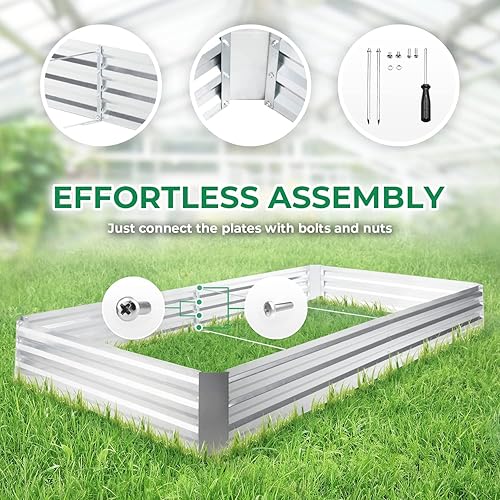 Miniatura 4 de iPower Cama de jardín elevada galvanizada de 8 x 4 x 1 pies, caja de metal grande de tamaño ajustable para verduras, hierbas, macetas de flores,