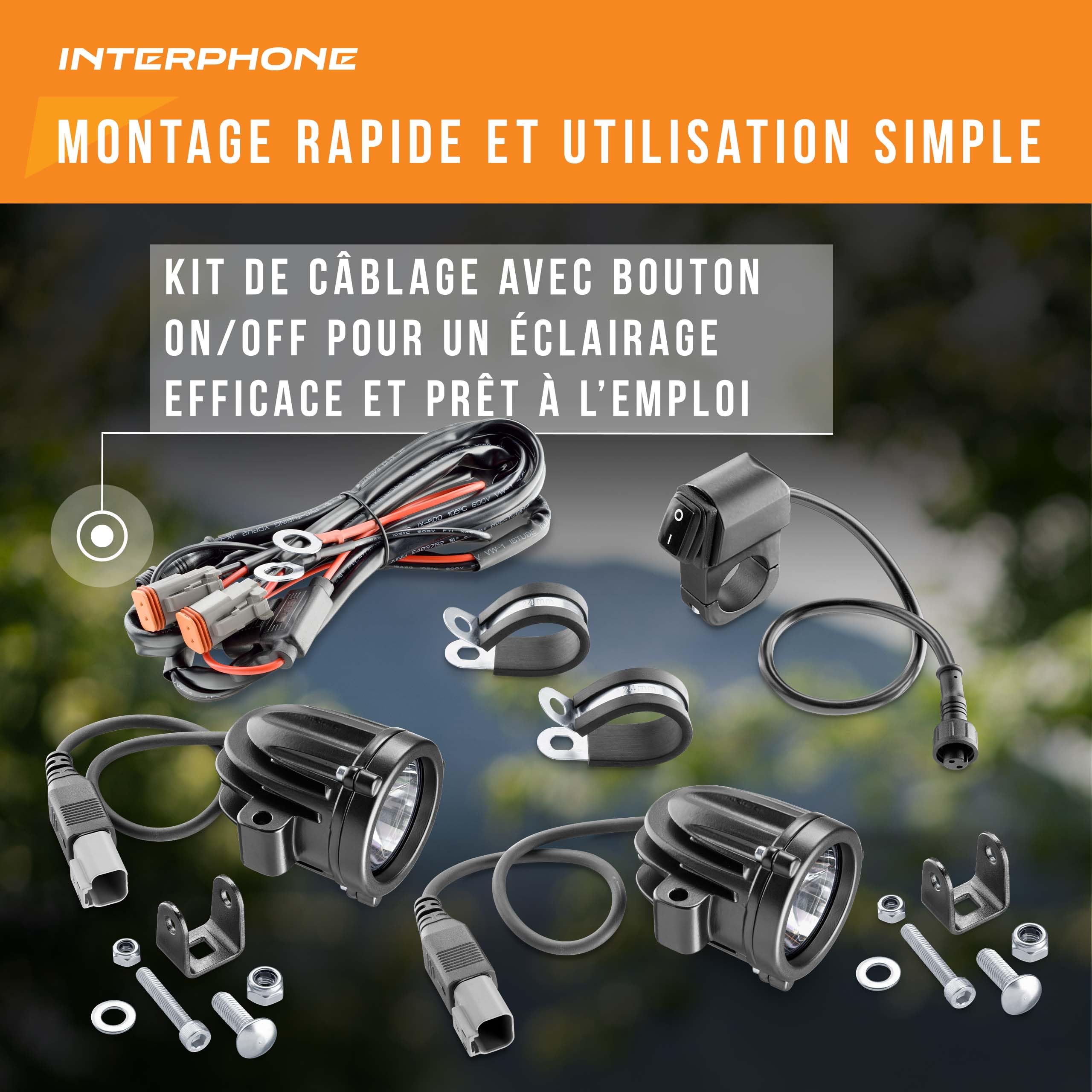 Interphone Par de focos LED para la parte delantera de la moto, kit con dos faros LED con homologación ECE R112, accesorios para moto con 10 W de potencia, 990 lúmenes y haz de luz Spot