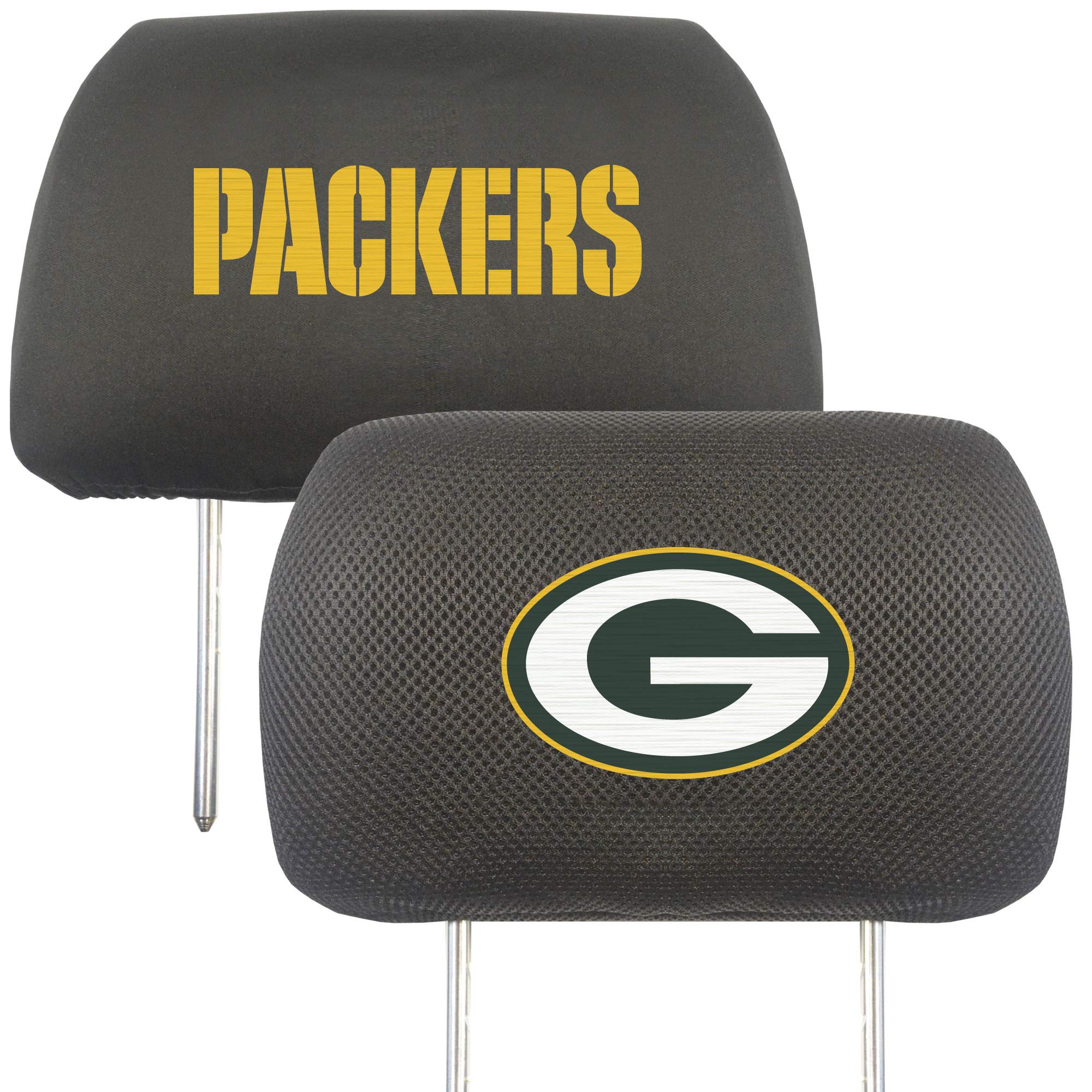 FANMATS 12498 Green Bay Packers Embroidered Head Rest Cover Set - 2 Pieces