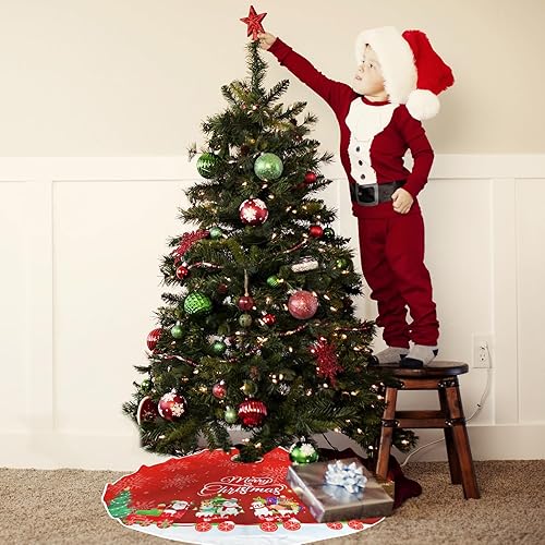 Miniatura 6 de Falda de árbol de Navidad de camión rojo de 36 pulgadas, alfombrilla blanca para árbol de Navidad con bonito muñeco de nieve, Papá Noel para