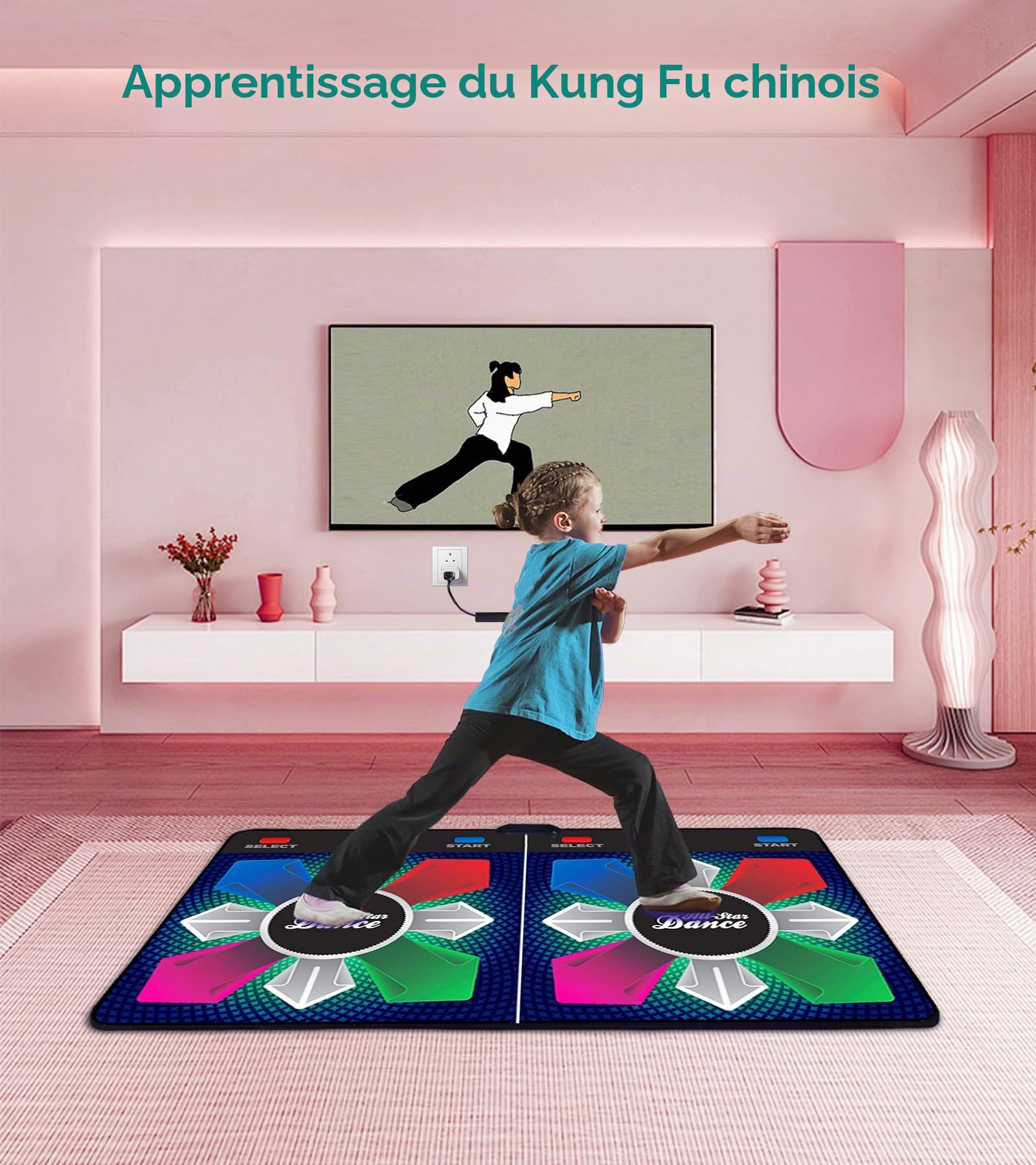 Tapis de Danse pour Enfants et Adultes, Cadeau d'anniversaire pour garçon et Fille, équipement de Jeu Doux avec système d'exploitation Anglais, Tapis de Danse Plug and Play avec récepteur sans Fil