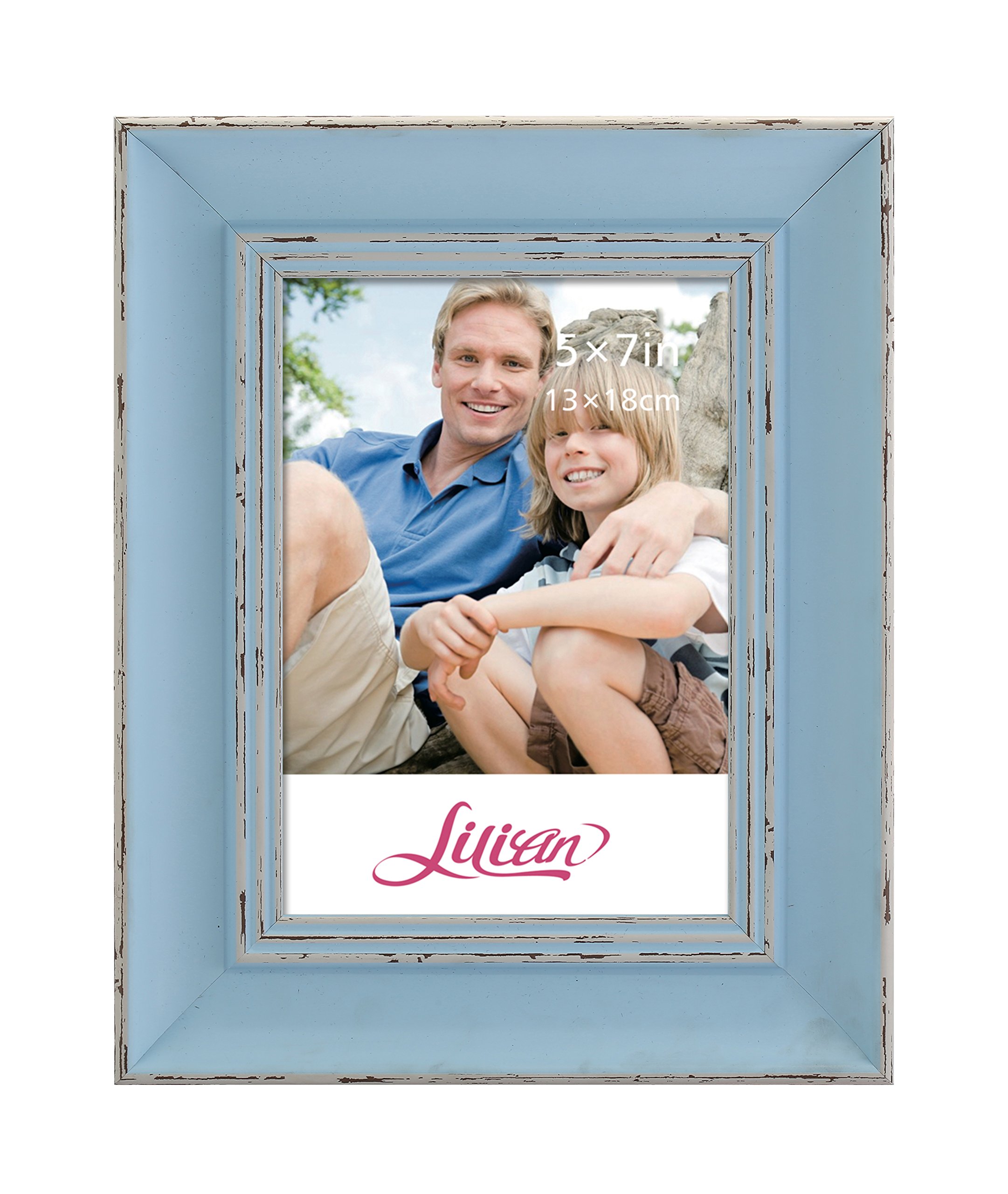 LilianLight Blue Retro Photo Frame - Made to Display Picture 4x4 Inches with Mat or 6x6 Without Mat