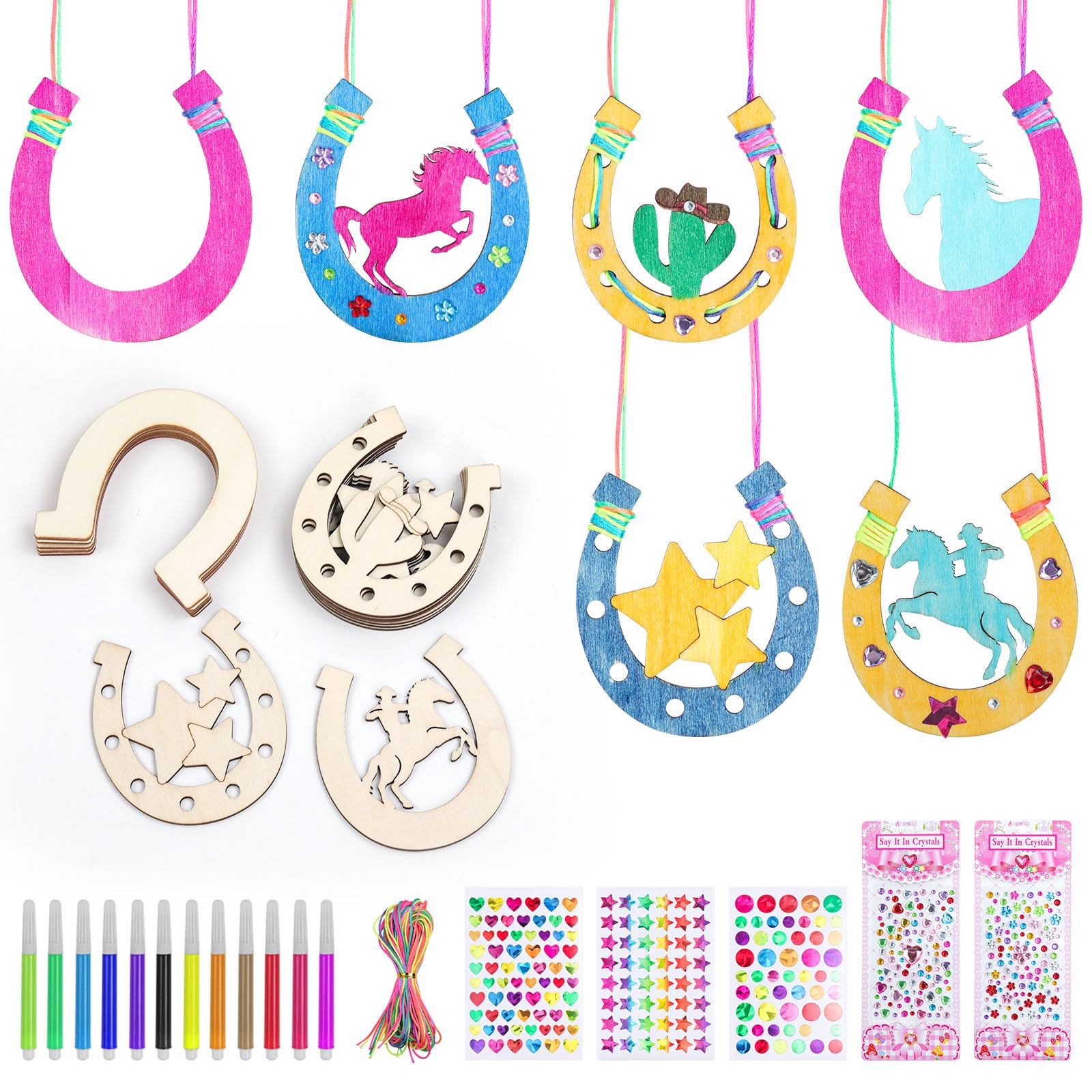 59 piezas de herradura de madera para manualidades, herraduras de cumpleaños infantiles, discos de madera, discos de herradura, discos de madera para pintar para niñas y niños, bodas, decoración