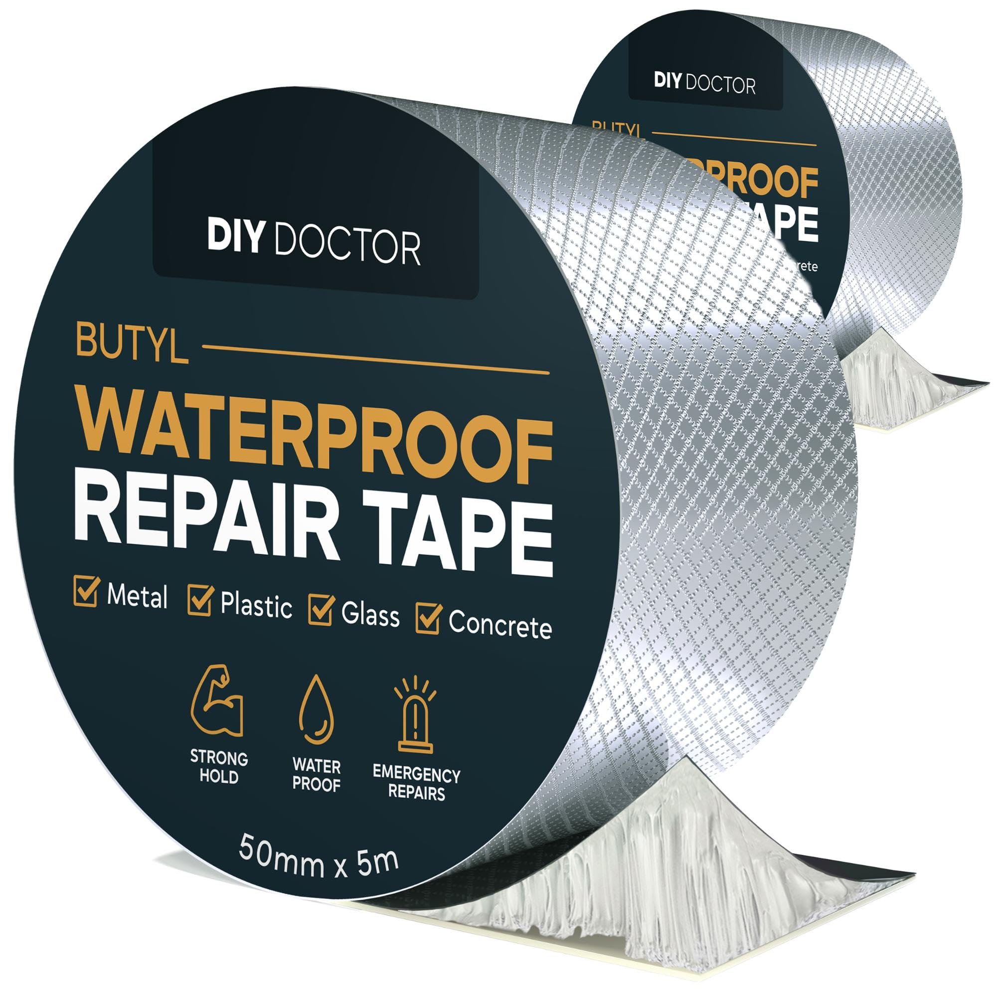 DIY Doctor Waterproof Tape for Leaks – 2 Pack of 50mm x 5m - Butyl Roof Sealant Tape - Outdoor Waterproof Repair Tape with Aluminium Foil