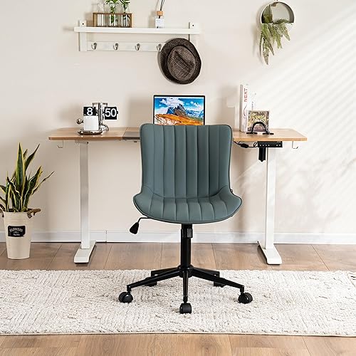 Miniatura 4 de YOUNIKE Silla ergonómica de escritorio para oficina en casa con ruedas, cómoda silla cruzada sin brazos con respaldo ajustable, moderna silla