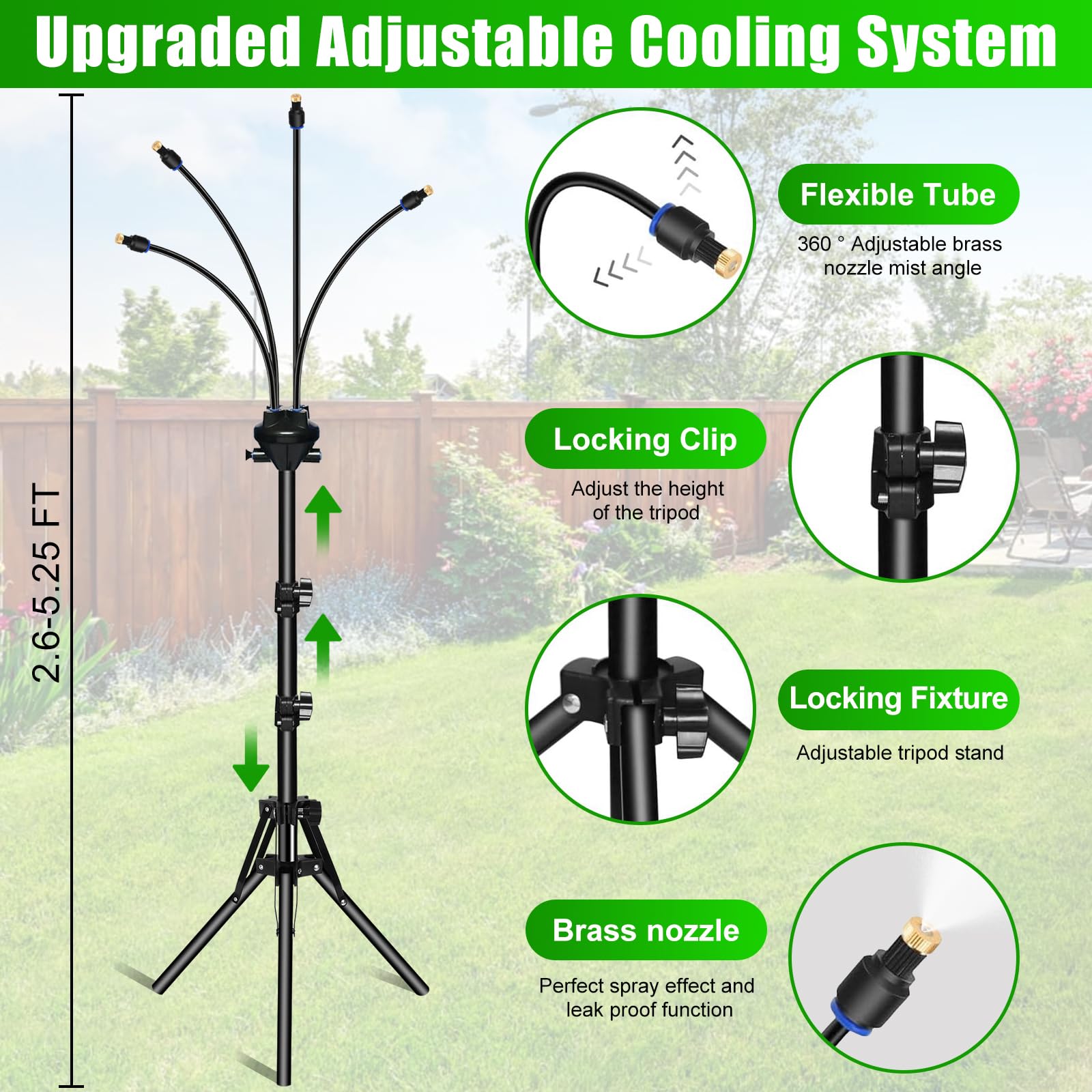 Stehend Sprühnebel Kühlung Bewässerungssystem, Outdoor Fan Misting System, Wassernebel Kühlsystem mit 8m Wasserleitung, Wasserzerstäuber für Terrasse, Garten, Rasen