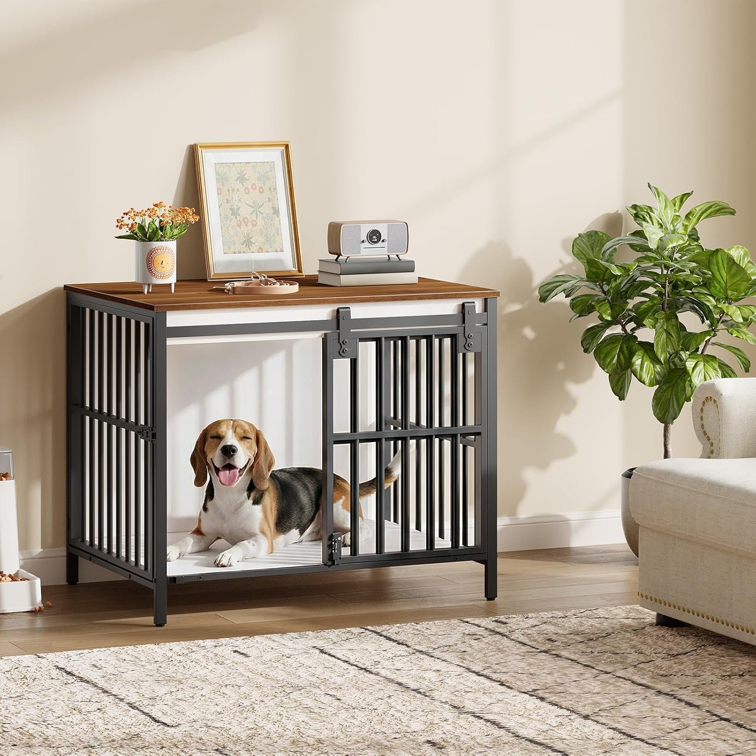 HOOBRO Dog Crate Furniture with Sliding Barn Door, Dog Kennel Indoor for Small/Medium Dogs, Heavy Duty Dog Cage with 2 Doors, End Table for Living Room, Bedroom, Rustic Brown and Black BWH73GW03
