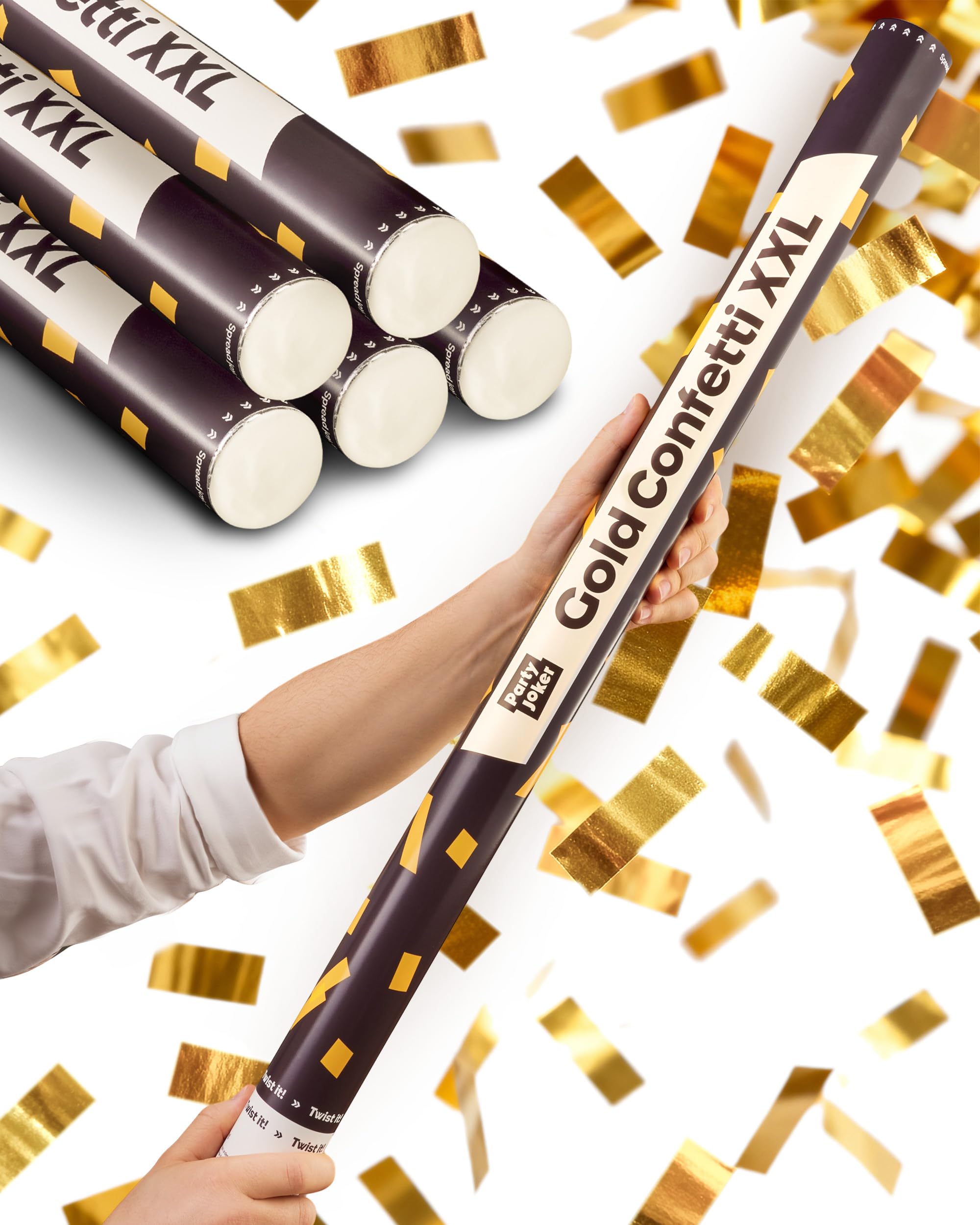 Partyjoker 5-Pack Confetti Cannons Gold XXL 80cm - Extra Large with Shiny Golden Foil - Easy & Safe to Use - 5-8 Metre Burst - For Wedding & Party - Indoor & Outdoor