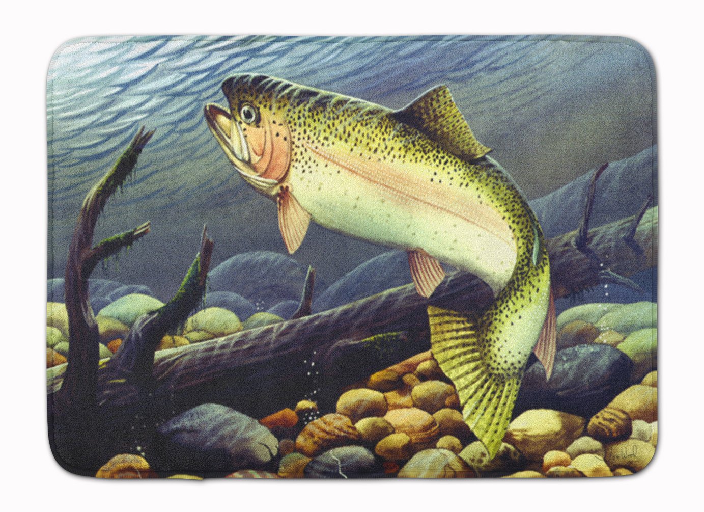 Caroline's Treasures PTW2039RUG Rainbow Trout Machine Washable Memory Foam Mat, Bathroom Rug, Non-Slip Bath Mat, Durable Thick Washable Rugs for Kitchen, Bathroom Quick Dry, Decorative Artwork,