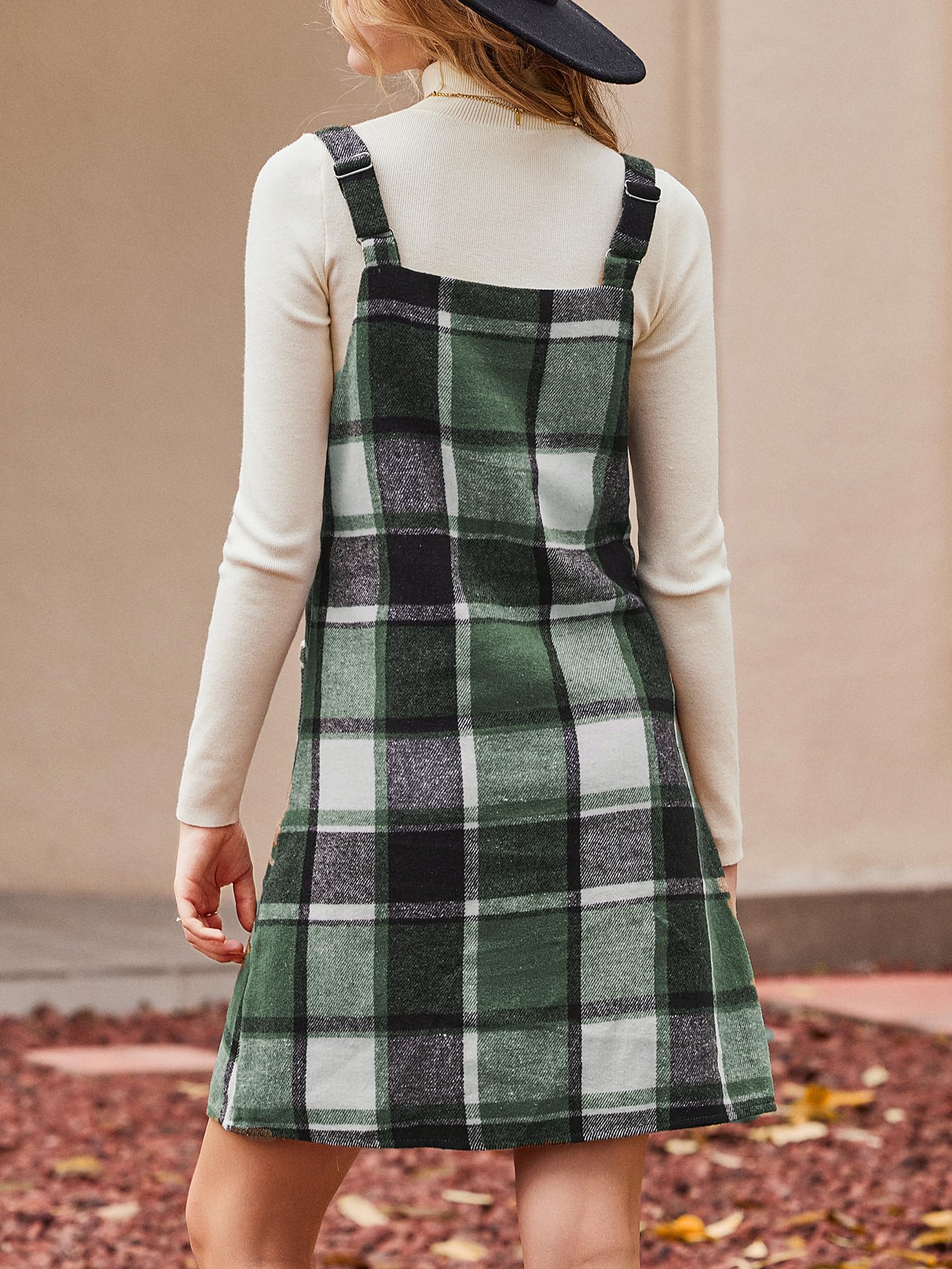 CUPSHE Jupe salopette pour femme - Col en V - Bretelles - Poches - Motif à carreaux - Robe salopette - Robe décontractée - Mini robe plaid