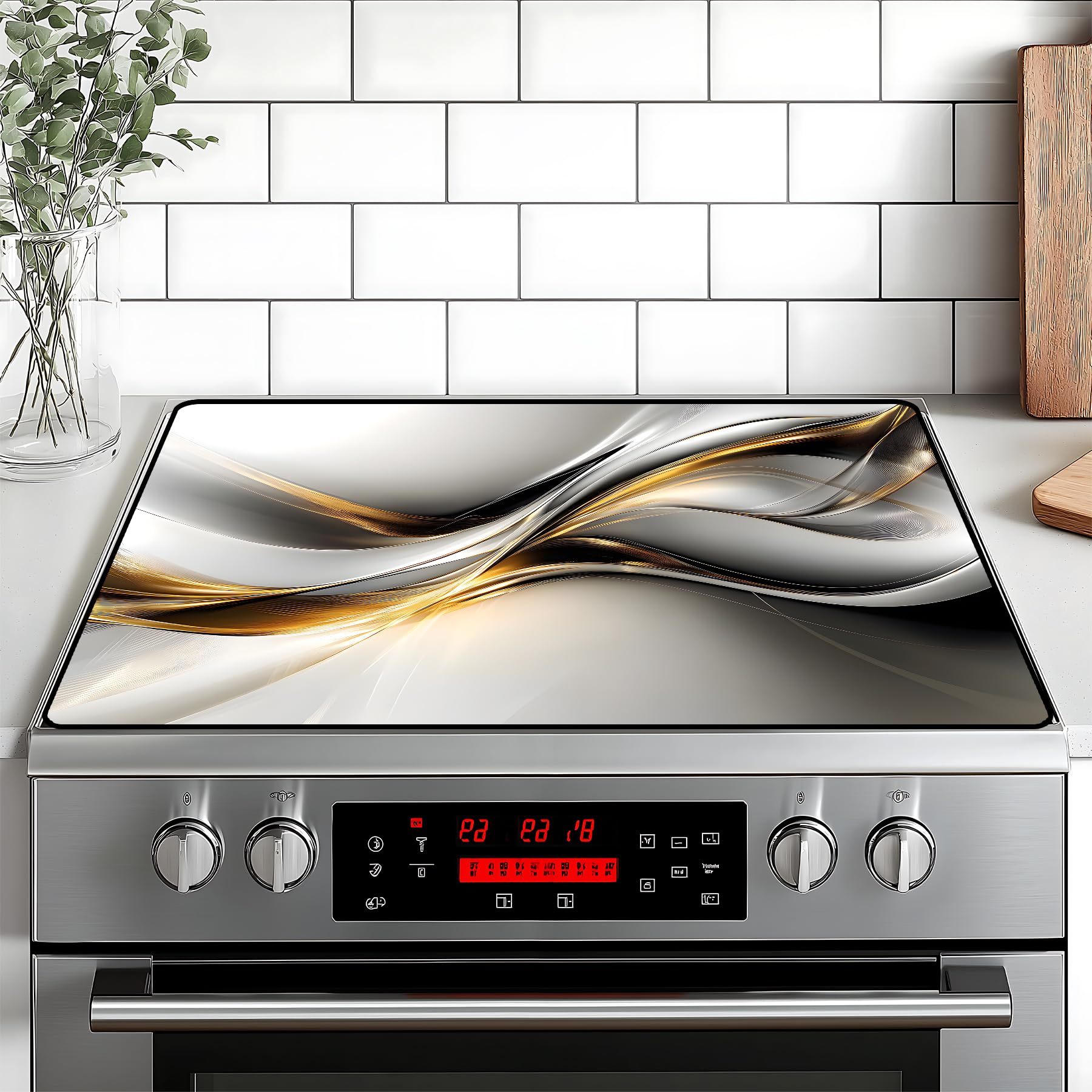 Stove Top Cover Flower Gas Stove Top Cover for Home Decoration Kitchen Pad Non-Stick Washable Cooktop Covers Countertop Protector Keep Stove Clean (Silvery, 30L"x21W")
