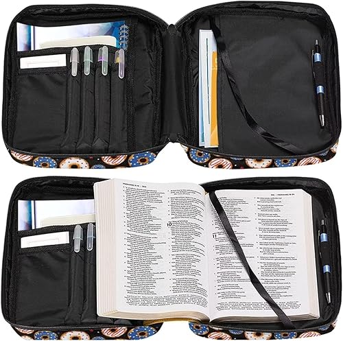 Miniatura 4 de Uasibuni Funda para la Biblia para mujer, con estampado de donuts, estuche de transporte para la iglesia, bolsa protectora para la Biblia, bolsa