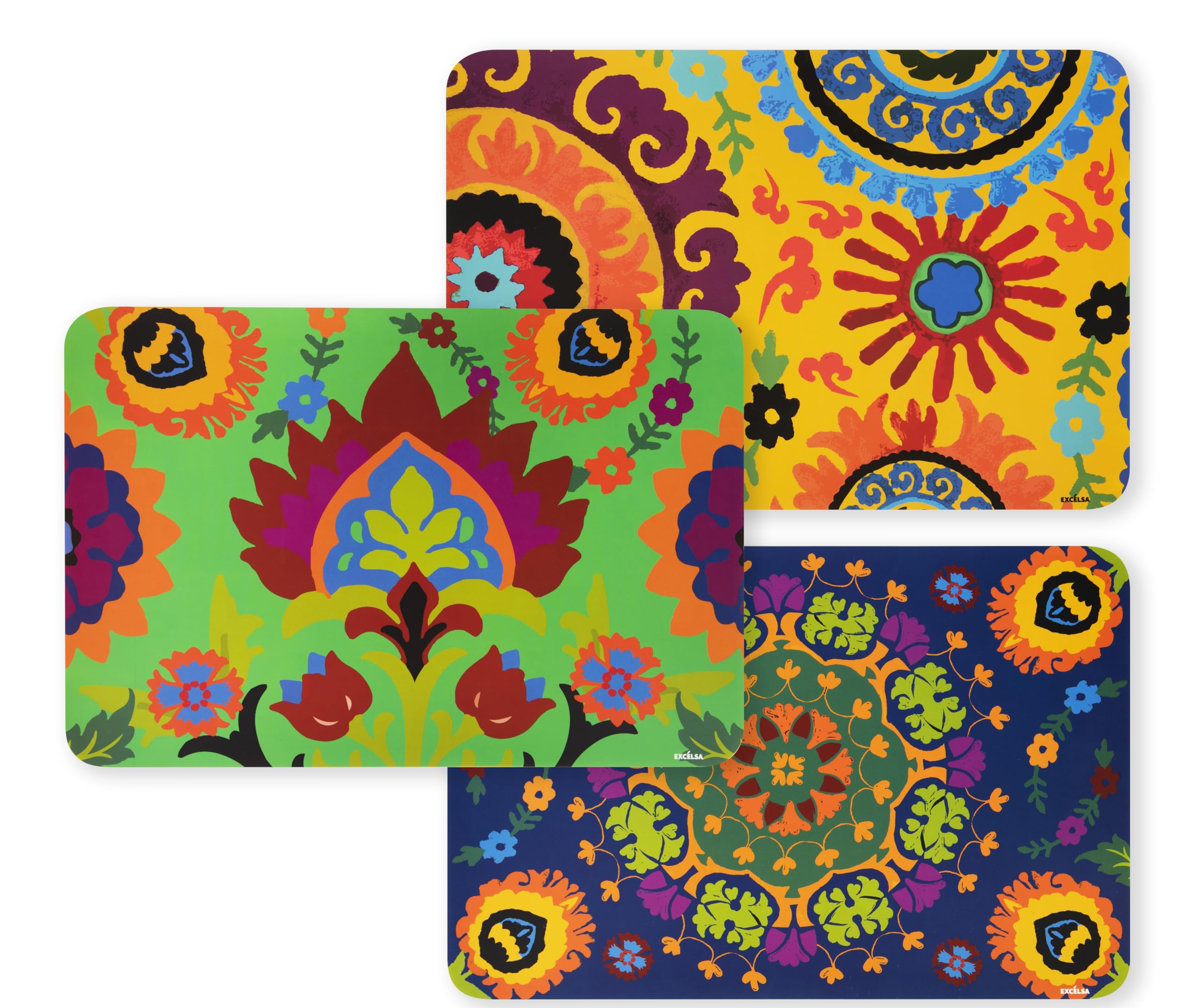 Excelsa New Delhi Lot de 6 sets de table rectangulaires, 43,5 x 29 cm, décorations assorties, plastique PP