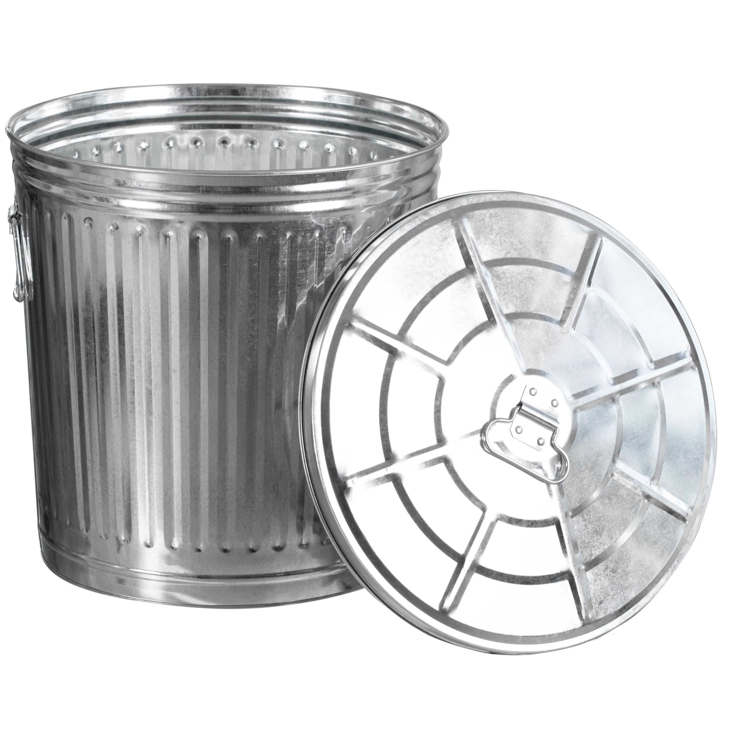 gardenised round galvanized steel, 12 gallon trash can with lid - durable metal bucket for backyard, lawn, garden and yard use - weather-resistant garbage can for indoor and outdoor, 16-inch