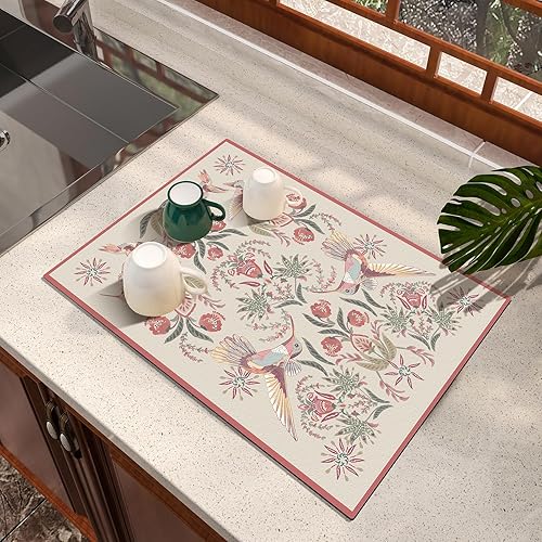 ARTBLOSS Tapete de secado de platos, tapete de café suave de tierra de diatomeas, tapete de secado de platos de silicona para encimera de cocina o