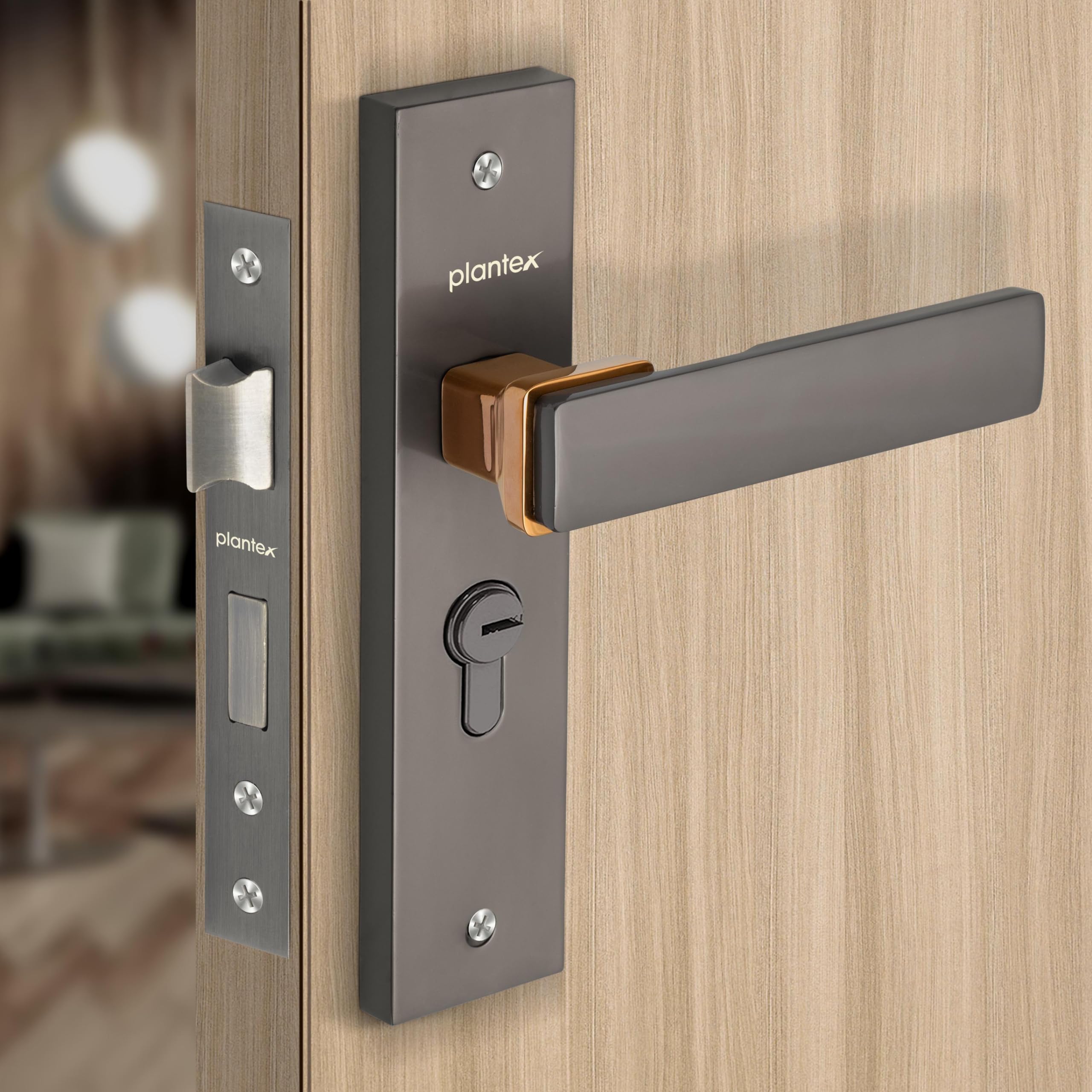 Plantex Heavy-Duty Door Lock Set - Main Door Lock Handle Set/ 6-Lever Lock Mechanism with 3 Years of Warranty/Mortise Lock with 3 Keys, Brass Lock Body & Cylinder(8116 - Satin Black & PVD Choco) (B0CWNX6ZJY) Amazon Price History, Amazon Price Tracker