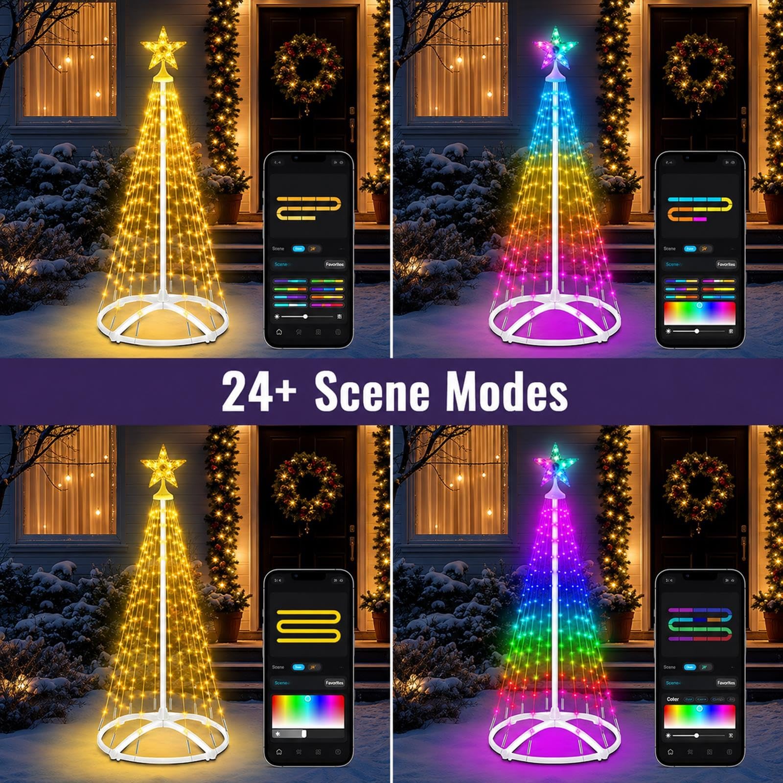 Albero di Natale a Cono LED Smart con Puntale a Stella RGB per Giardino