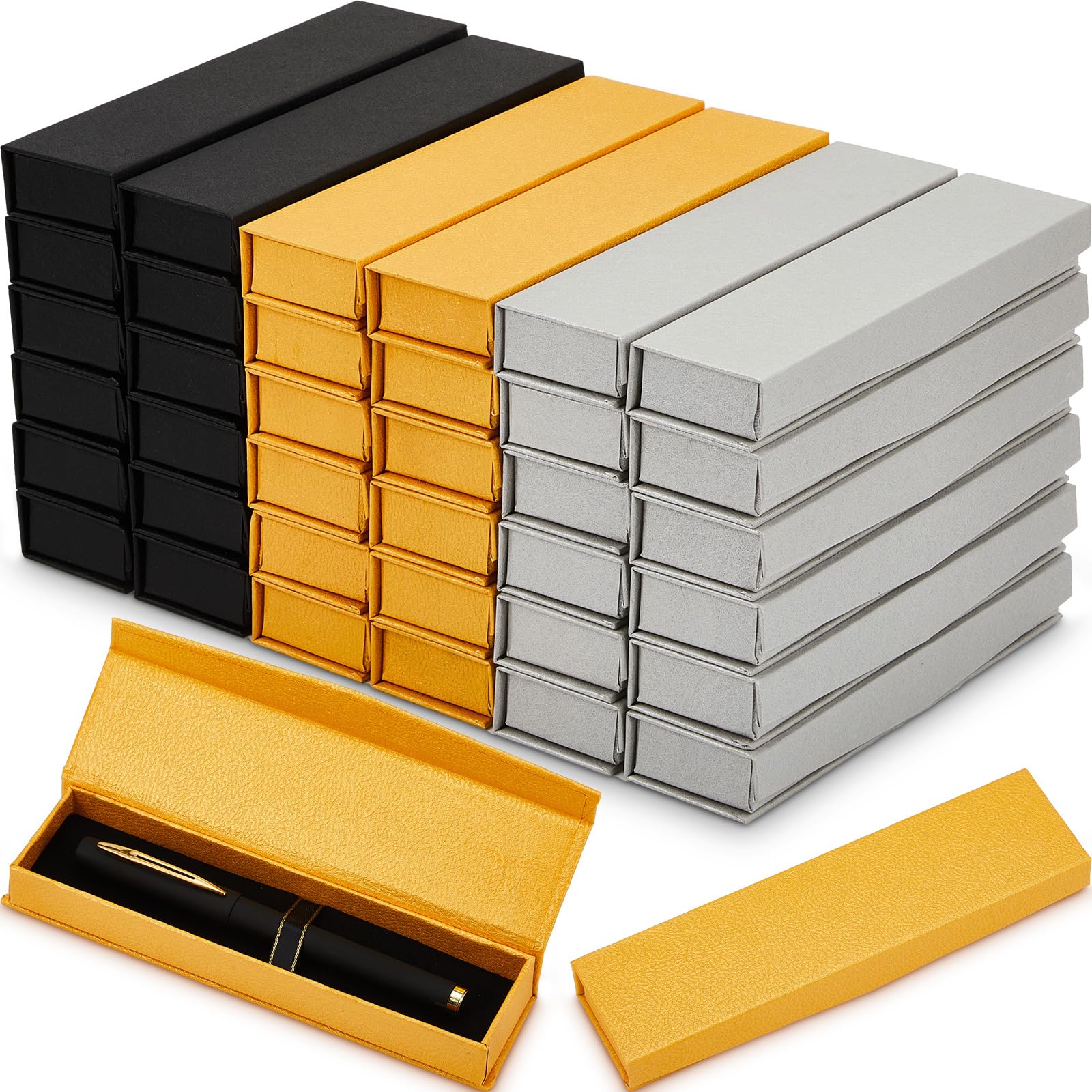 Teling Set di 36 scatole regalo per penne con cuscino e penna per presentazione, confezione regalo aziendale, set in nero, argento, oro (stile flip-top)