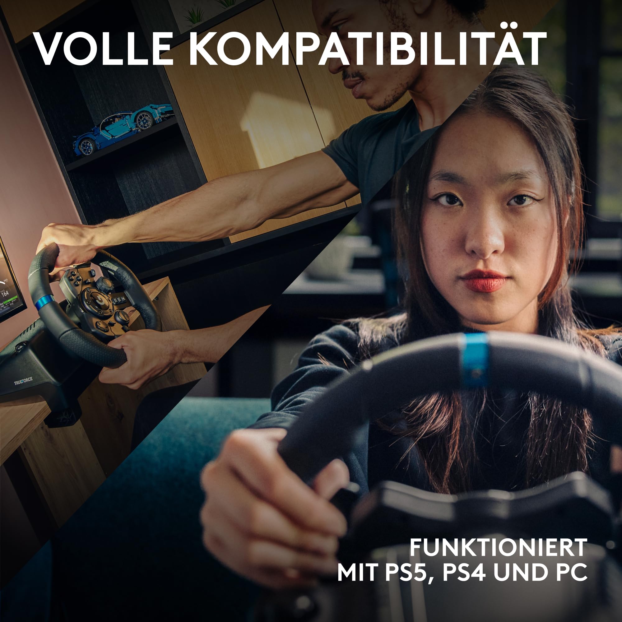 Logitech G G923 Racing Wheel und Pedale für Playstation & PC | TRUEFORCE bis 1000 Hz, reaktionsschnelle Führung, Doppelkupplung, fliegende Beschichtung. Für PS5, PS4, PC, Mac – Schwarz