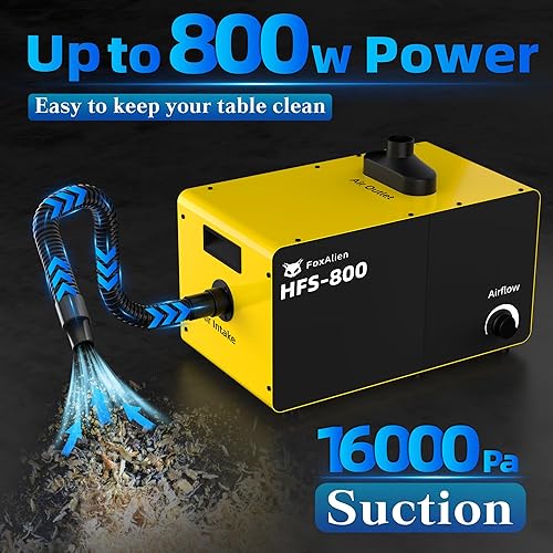 Miniatura 4 de FoxAlien Colector de polvo de escritorio de 800 W HFS-800 con separador de polvo para carpintería de corte CNC, sistema de filtración de aire con