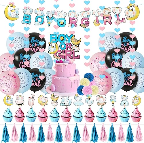 Miniatura 1 de Elefante revelación de género suministros de fiesta azul y rosa decoración de baby shower pancarta de elefante decoración de pastel para magdalenas