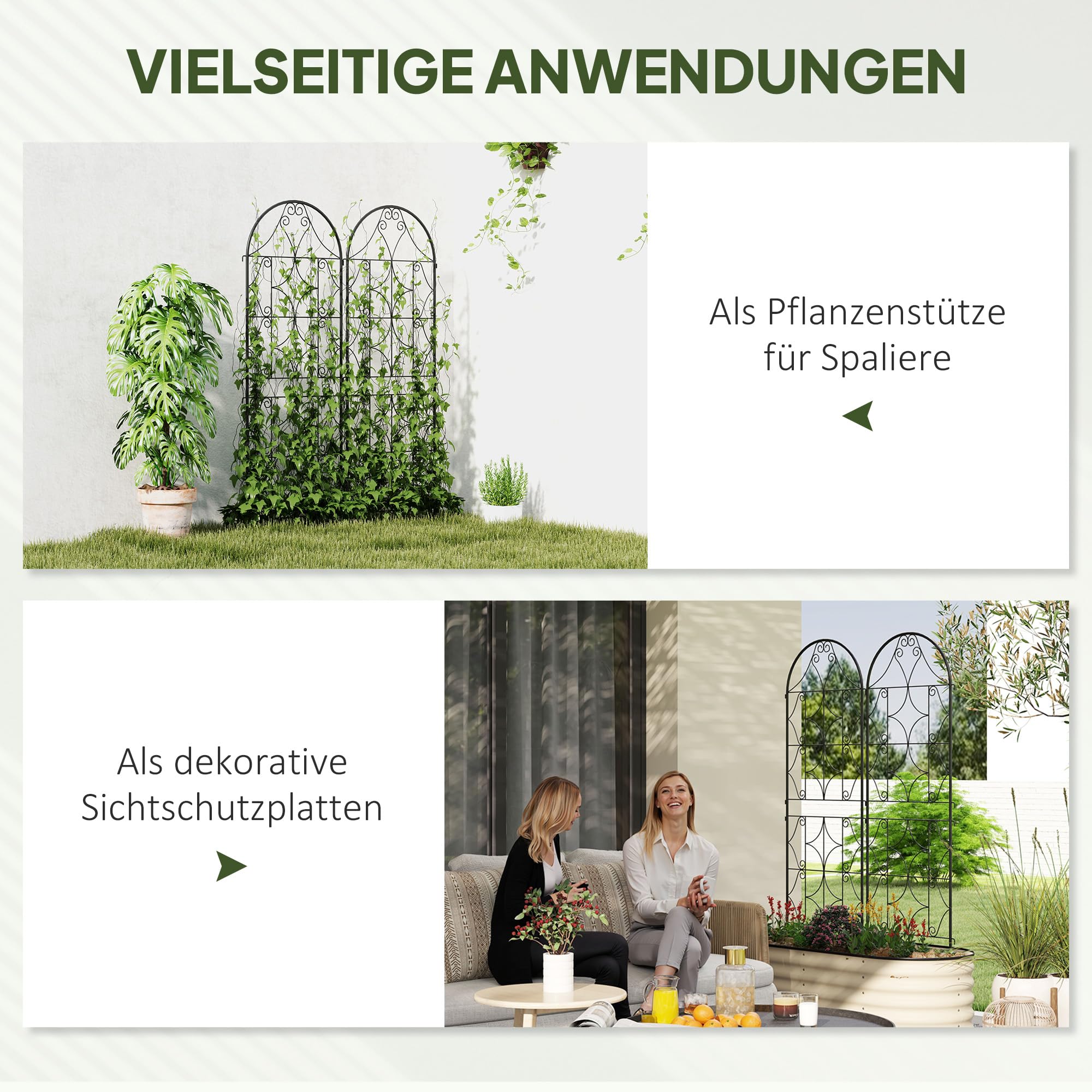 Outsunny Rankgitter Metall 2er Set zum Stecken rostfrei 50x150 cm Schwarz | Rankhilfe für Kletterpflanzen, Garten Spalier, für Zimmerpflanzen, Pflanzenspalier, für Tomaten Gemüse Blumen