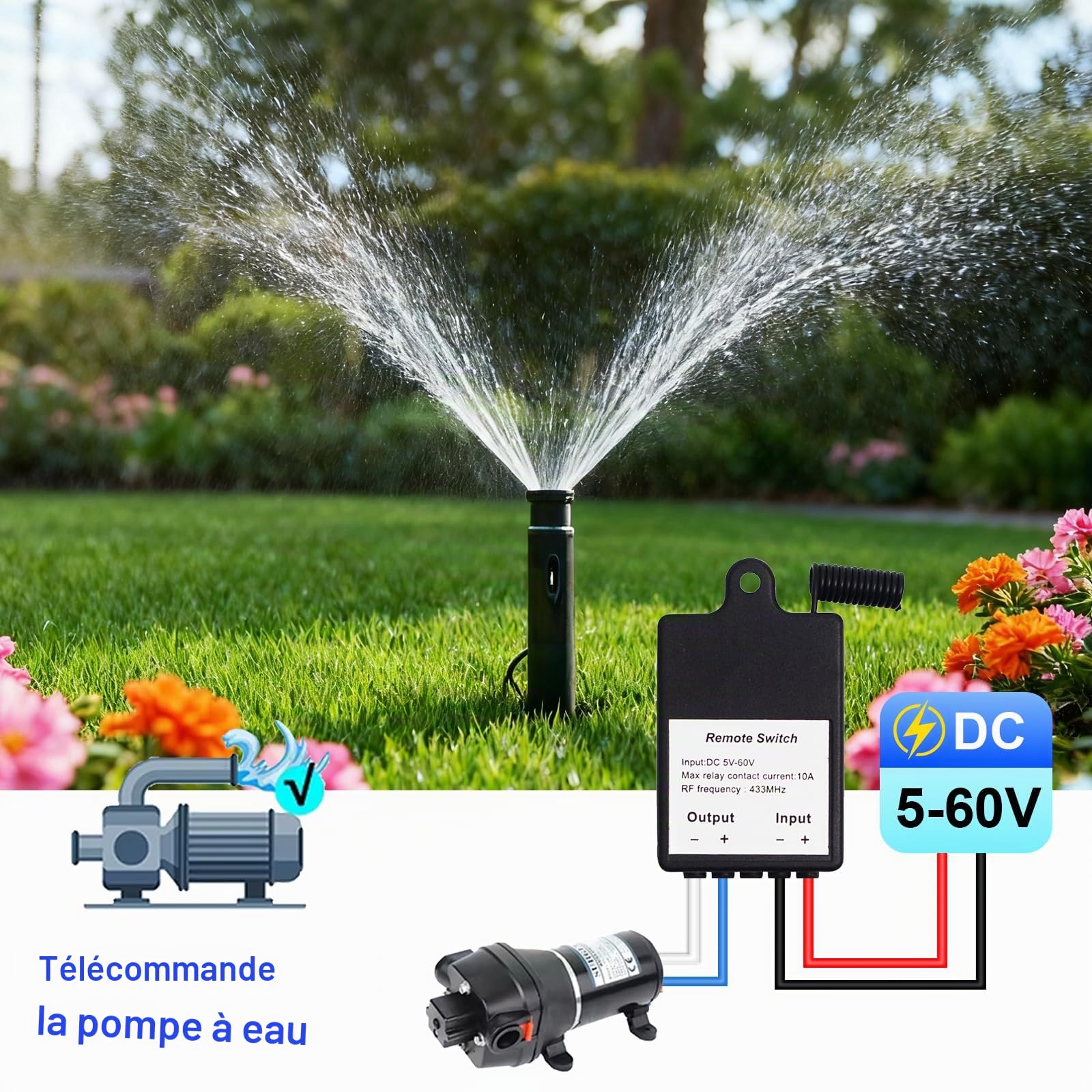 QIACHIP Interrupteur sans fil 433 MHz 1CH 5 V 6 V 12 V 24 V avec télécommande, 5-60 V CC 10 A Mini relais sans fil 328 FT pour ventilateur, moteur, éclairage (4 relais)