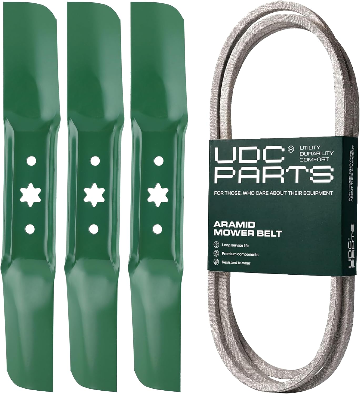 UDC Parts 942-05052A / 754-04317 Mulching Blades 3 Pack + Mower Deck Belt/Fits MTD Cub Cadet