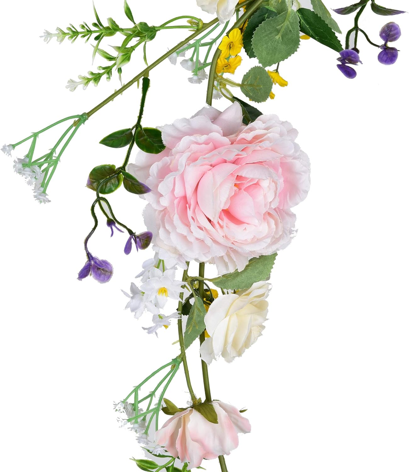 Amazon Com Lskytop 6 英尺人造牡丹花花環花朵藤蔓花環絲綢牡丹花環 粉紅色和白色花朵 適合派對 婚禮 牆壁裝飾 居家與廚房