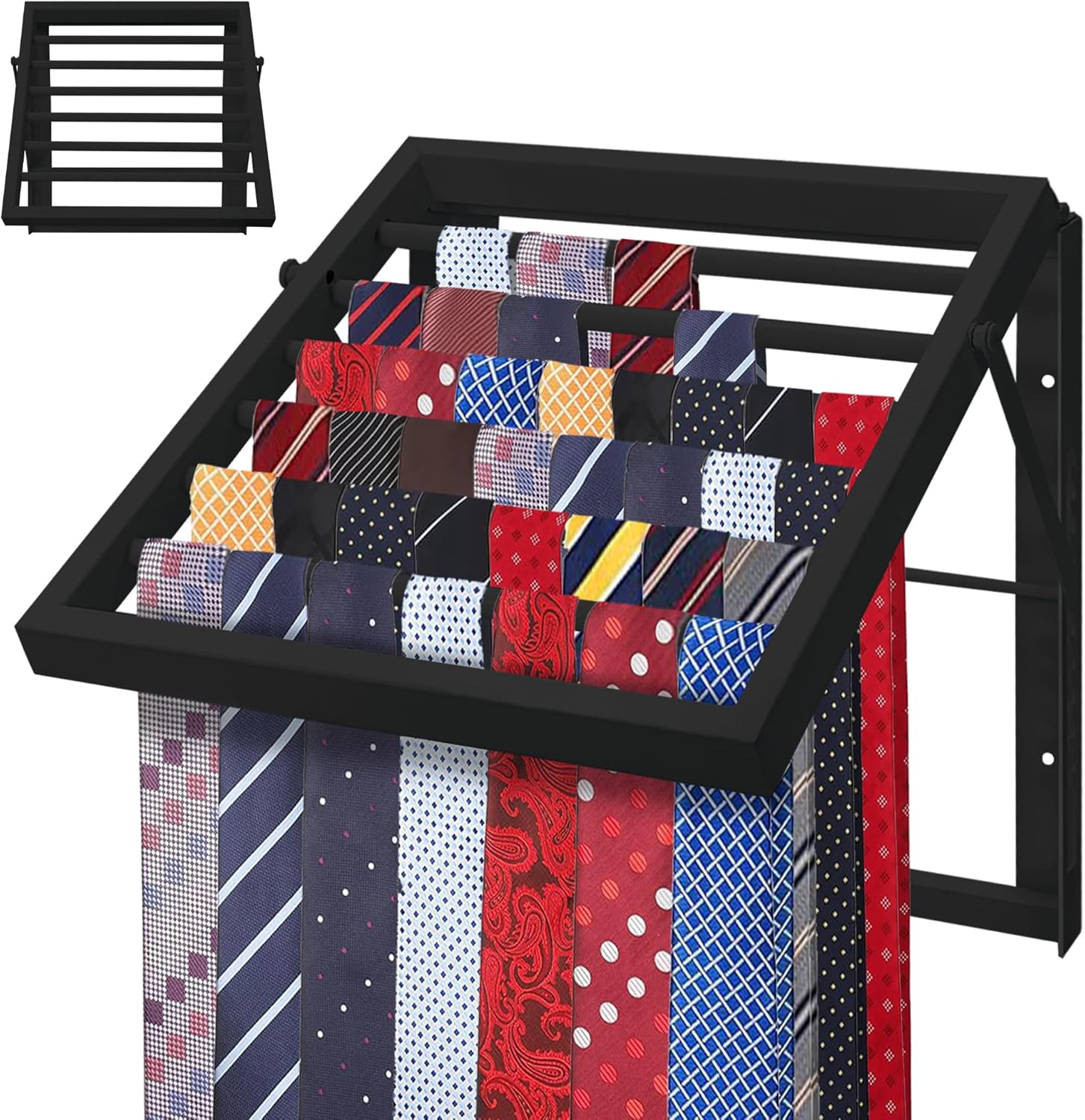 Tie Organizer for Men, Tie Organizer up to 54 Ties, Metal Tie Racks for Men Closet, Tie Holders for Closet, Tie Rack Wall Mounted, Suitable for Ties, Scarves and Belts Organization (Black)