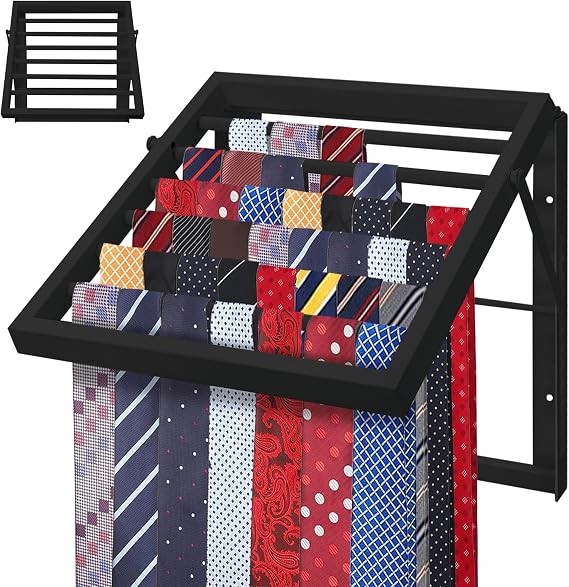 Tie Organizer for Men, Tie Organizer up to 54 Ties, Metal Tie Racks for Men Closet, Tie Holders for Closet, Tie Rack Wall Mounted, Suitable for Ties, Scarves and Belts Organization (Black)