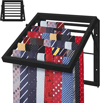 Tie Organizer for Men, Tie Organizer up to 54 Ties, Metal Tie Racks for Men Closet, Tie Holders for Closet, Tie Rack Wall Mounted, Suitable for Ties, Scarves and Belts Organization Black